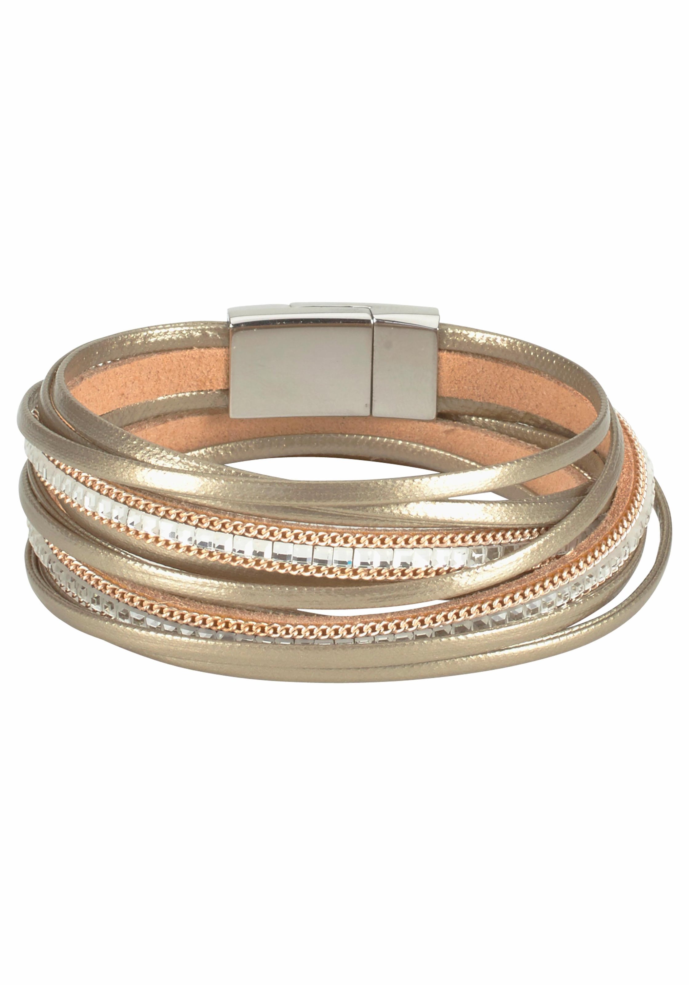 Wickelarmband »im Metallic Look«, mit Glasstein