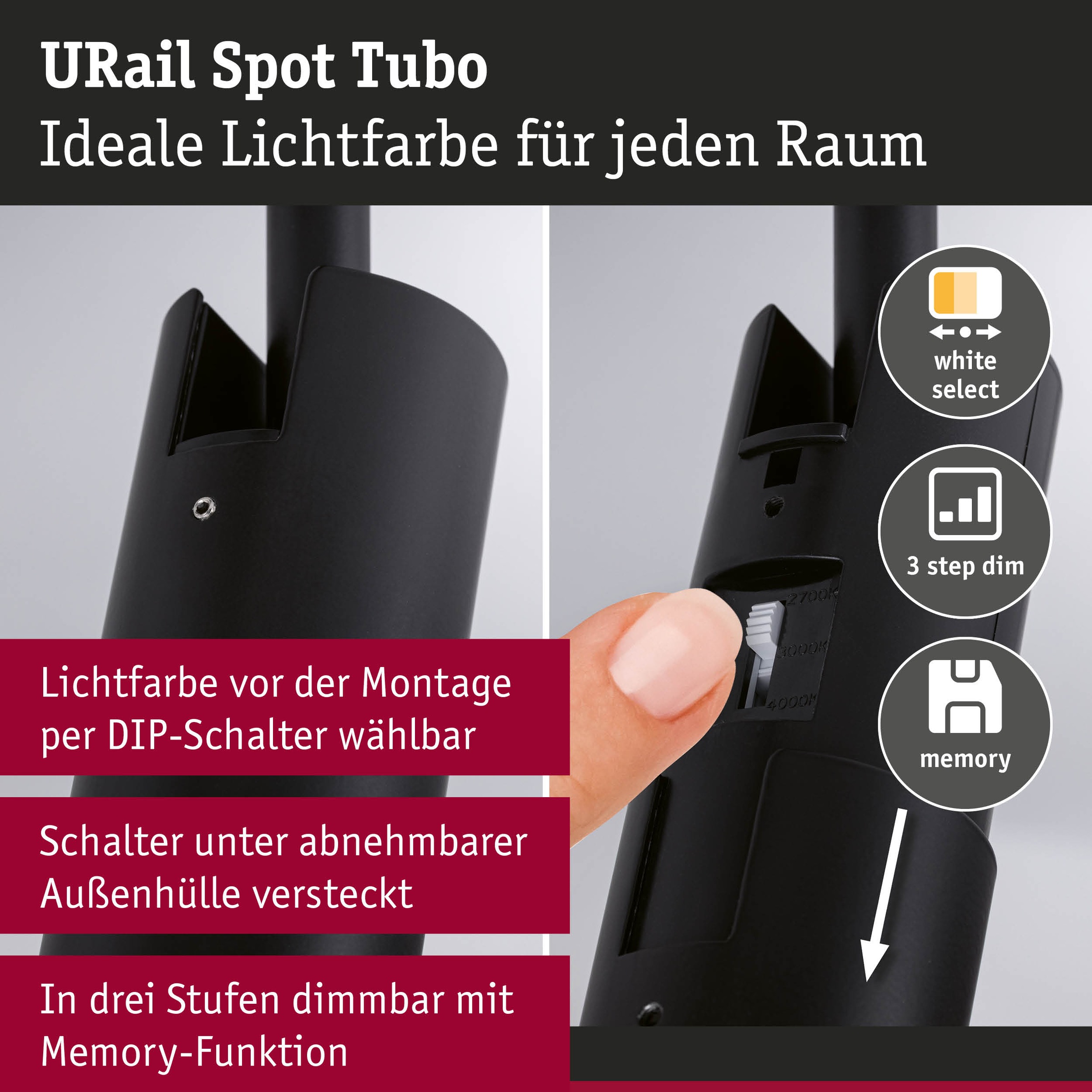 Paulmann Schienensystem-Leuchten »URail Spot Tubo 1x4W 2700-4000K 230V« LED-Modul 1 Stk. Farbwechsler 3-Step-Dim