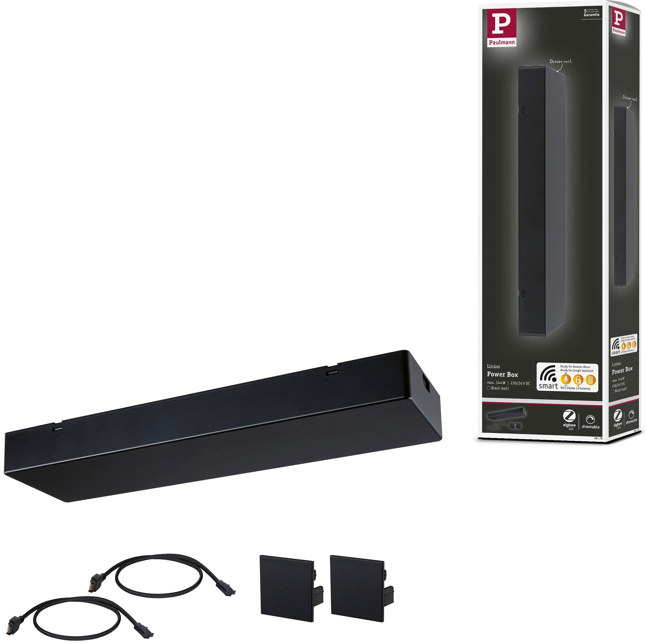 PAULMANN Schienensystem-Einspeiser "Linion Power Box Signalschwarz 230/24V 180VA", B:36,5cm H:4cm T:10cm, schwarz, Stromschienensysteme, Smart Home