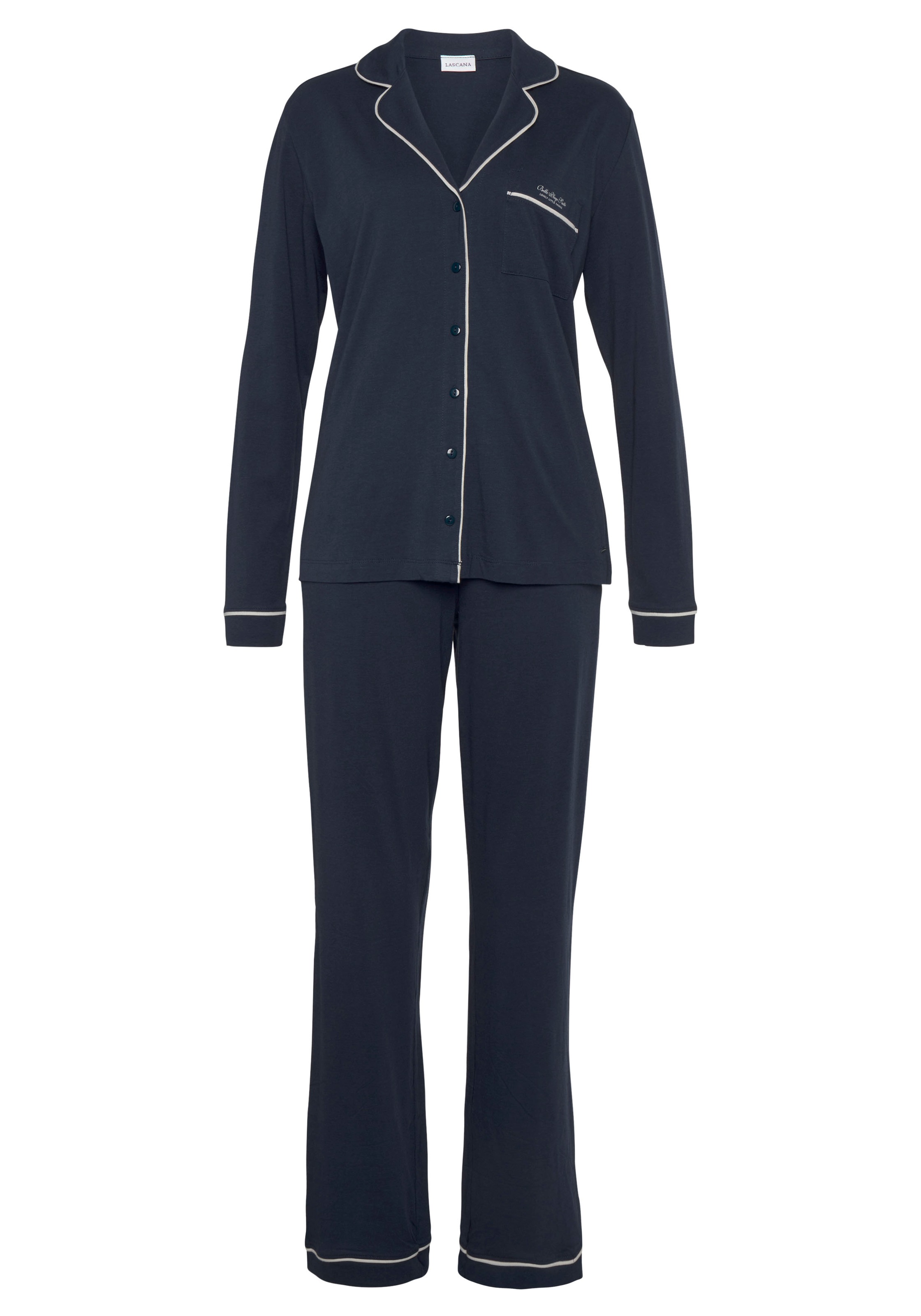 LASCANA Pyjama 2 Stk. tlg., mit Kontrastpaspeln günstig online kaufen