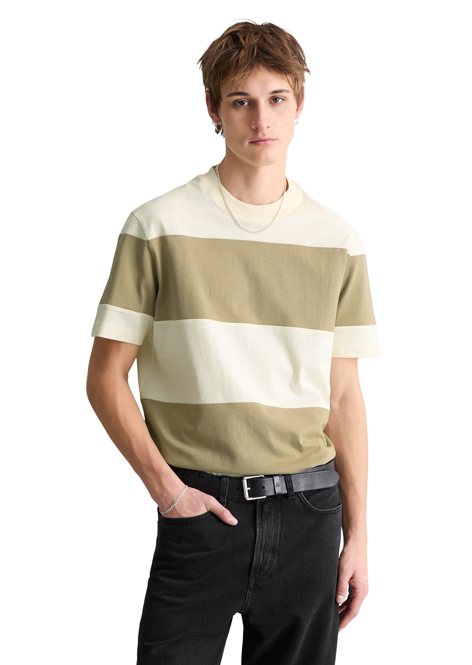 Marc OPolo DENIM T-Shirt "mit Cut-&-Sew-Blockstreifen"