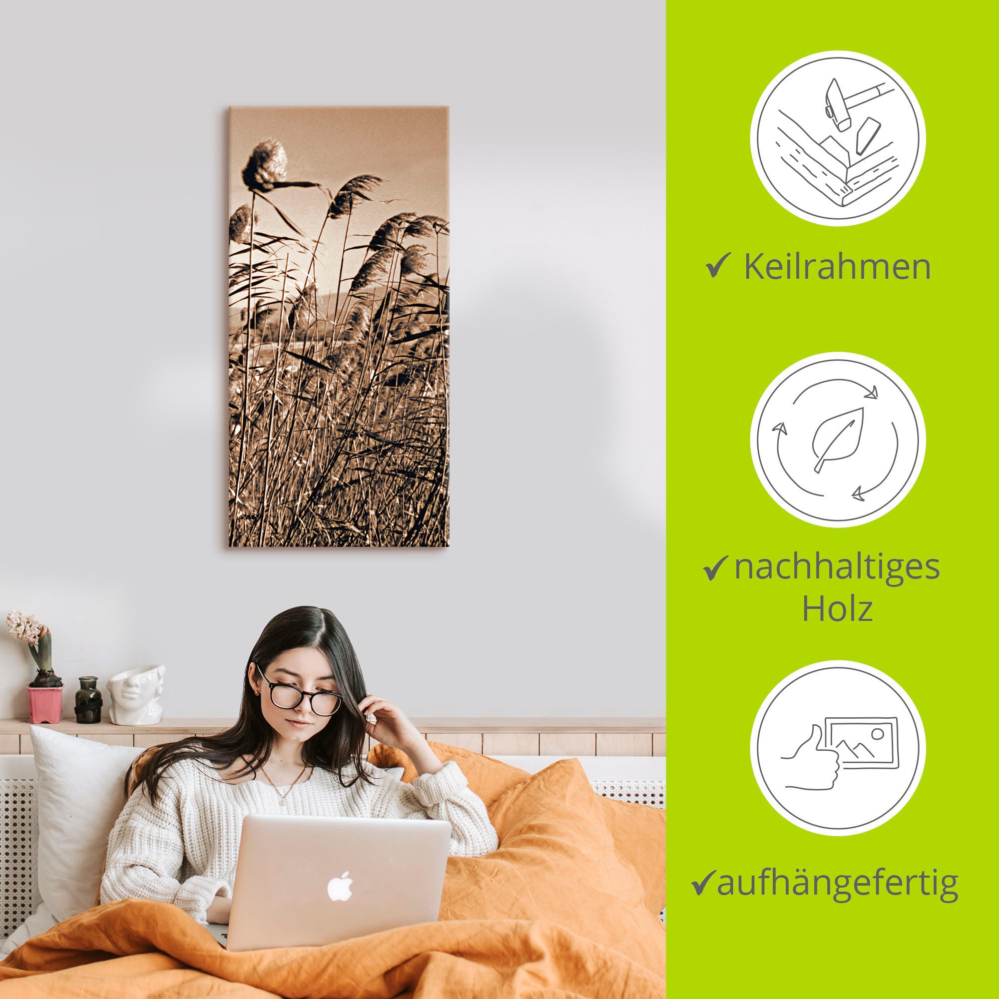 Artland Wandbild »Sepia Gräser II«, Gräser, (1 St.), als Leinwandbild in verschied. Größen