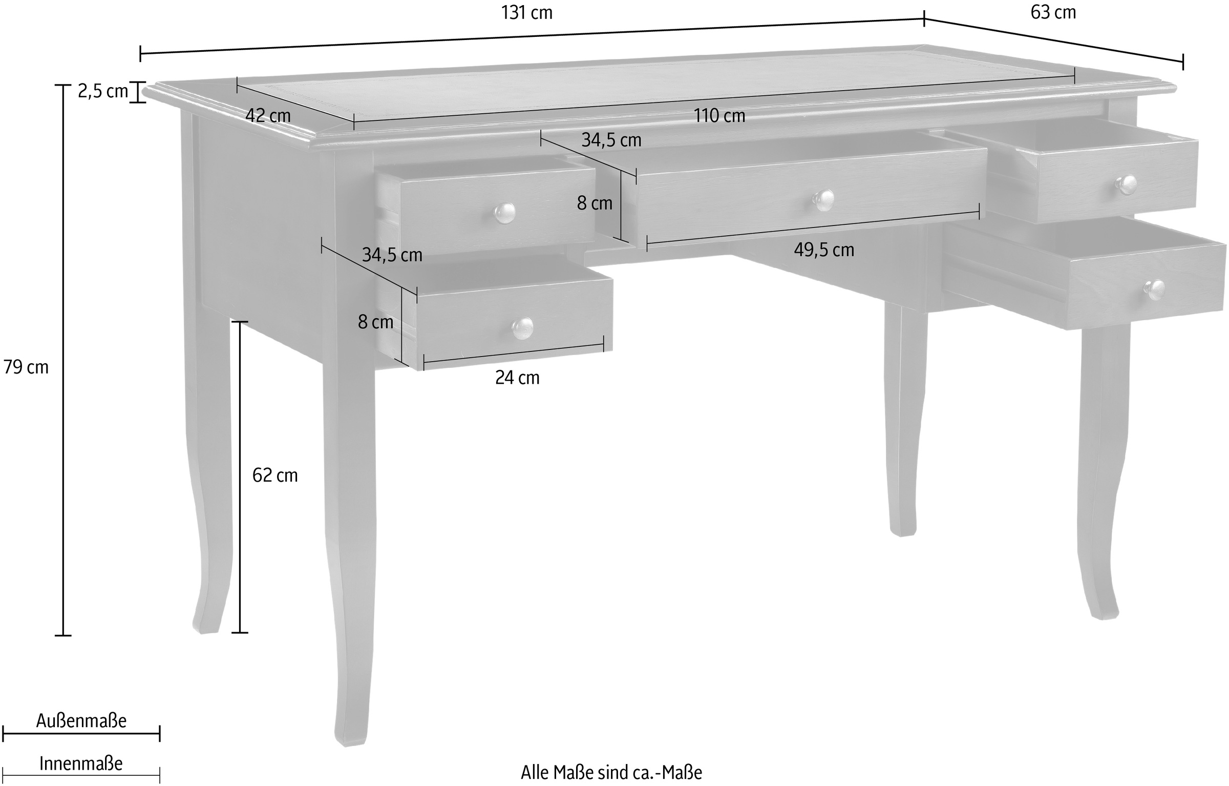 Home affaire Schreibtisch »Conte«, Breite 131 cm