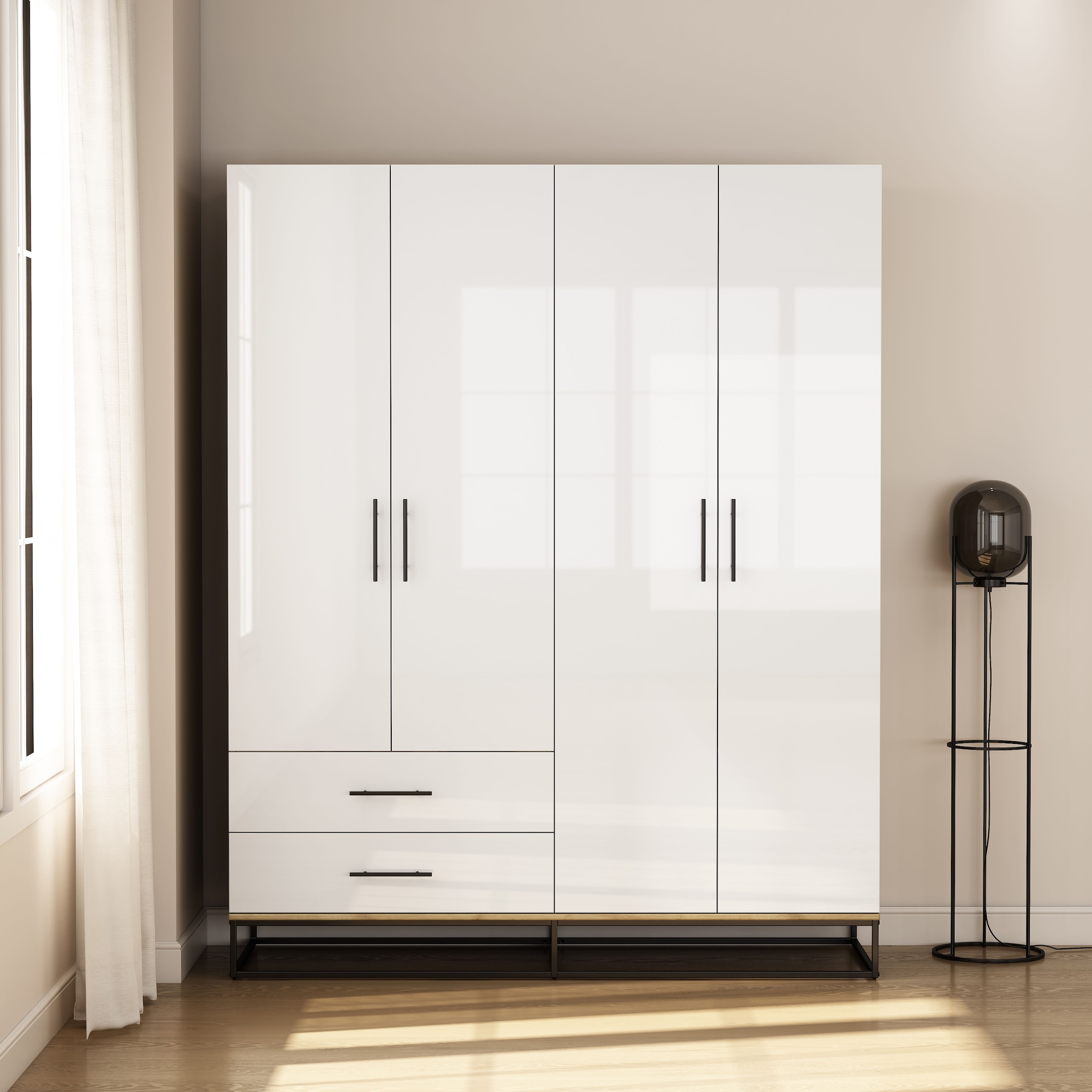 OTTO home Kleiderschrank »Lucca Schlafzimmerschrank Garderobe Hochglanz Bestseller« Schwarze Griffe und Kufengestell aus Metall, 