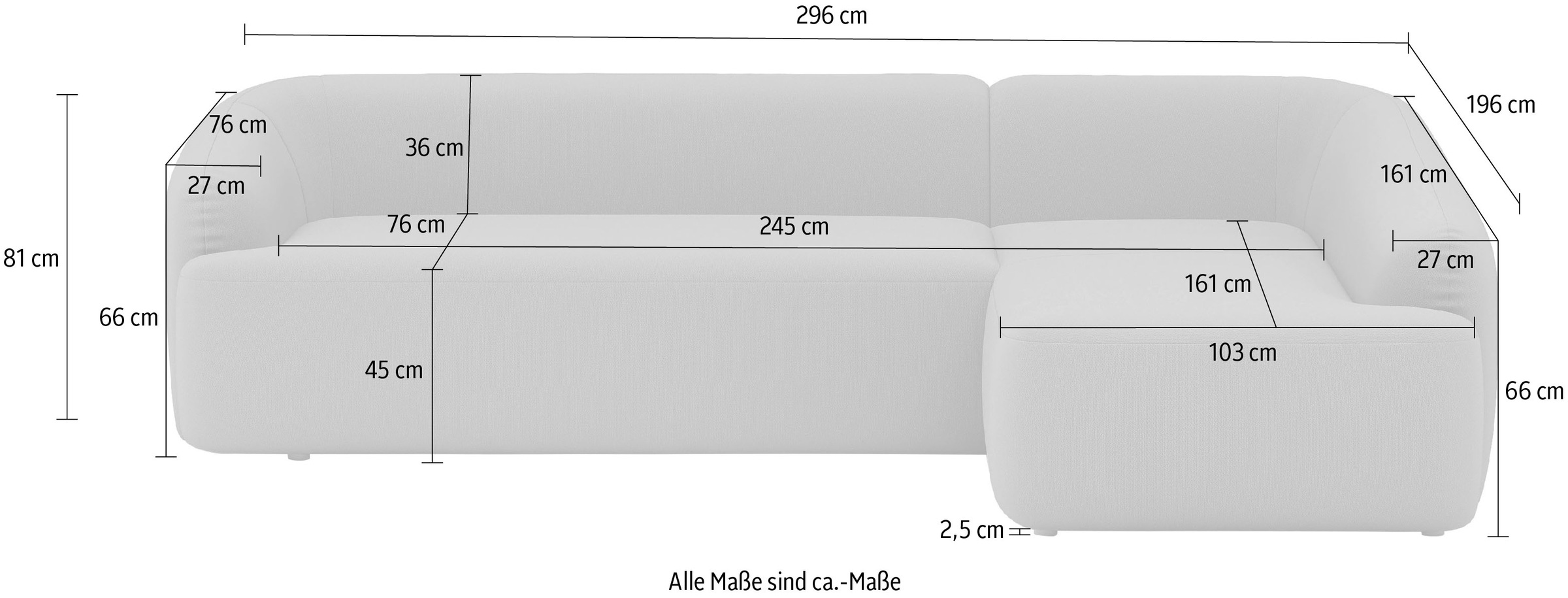 INOSIGN Ecksofa »Nergal, organisches Design, Breite 296cm, L-Form«, Modernes Design, schlichte Optik, stilvoller Blickfang im Wohnzimmer