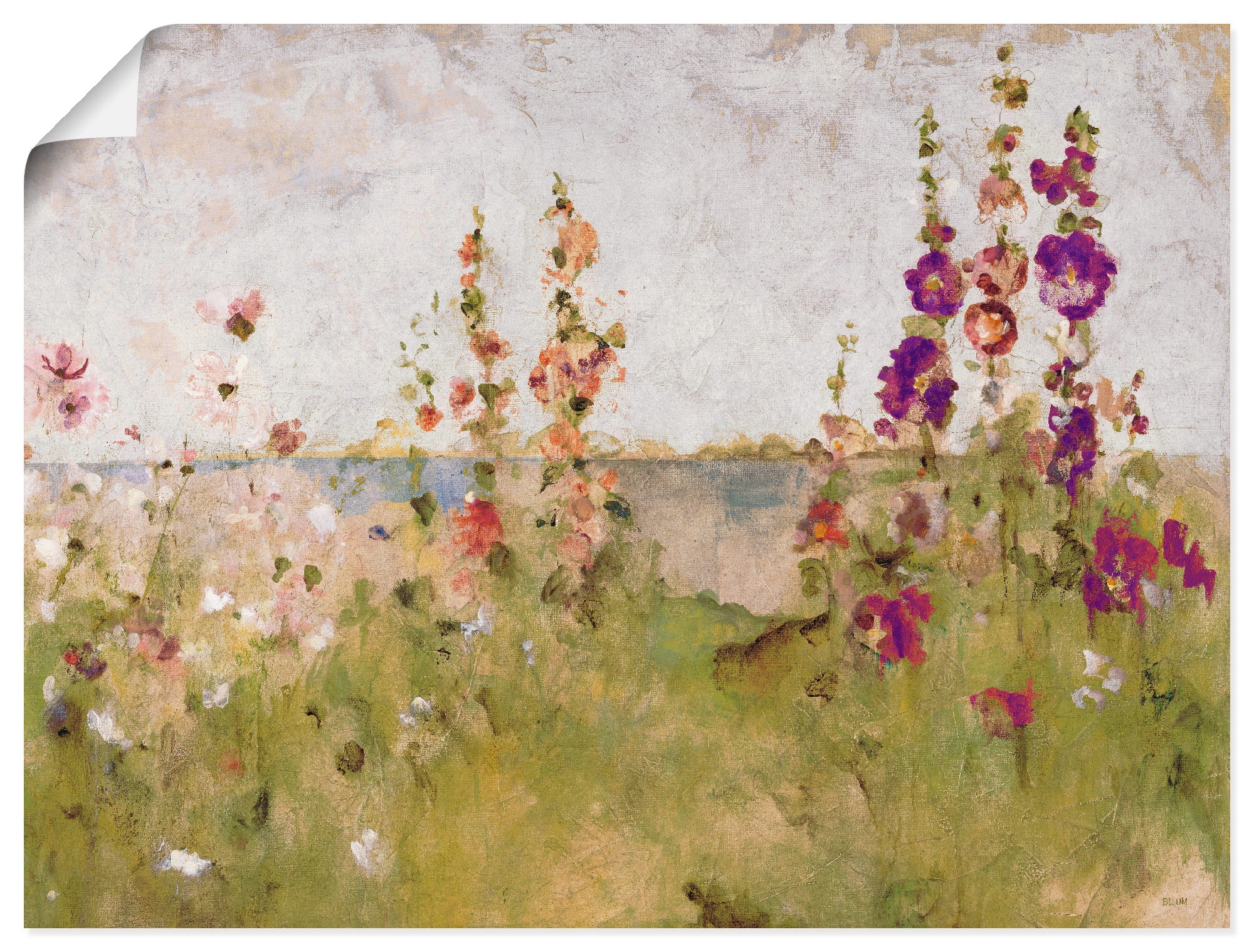 Artland Wandbild »Stockrosen am Meer«, versch. in | St.), Leinwandbild, BAUR Wandaufkleber als Größen Blumen, oder kaufen (1 Poster