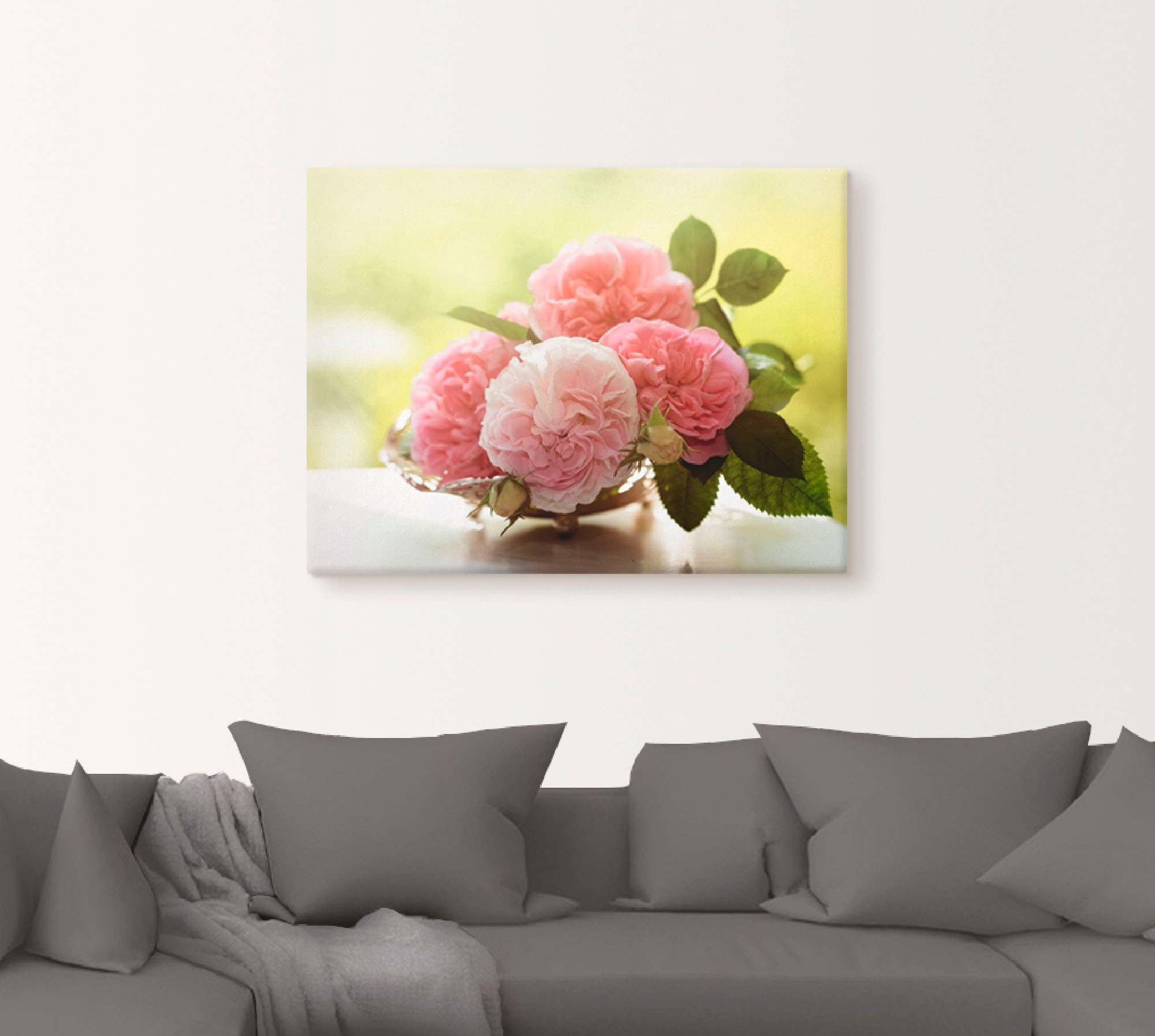 Artland Wandbild »Rosen in Silberschale Stillleben«, Blumen, (1 St.), als Leinwandbild, Poster, Wandaufkleber in verschied. Größen