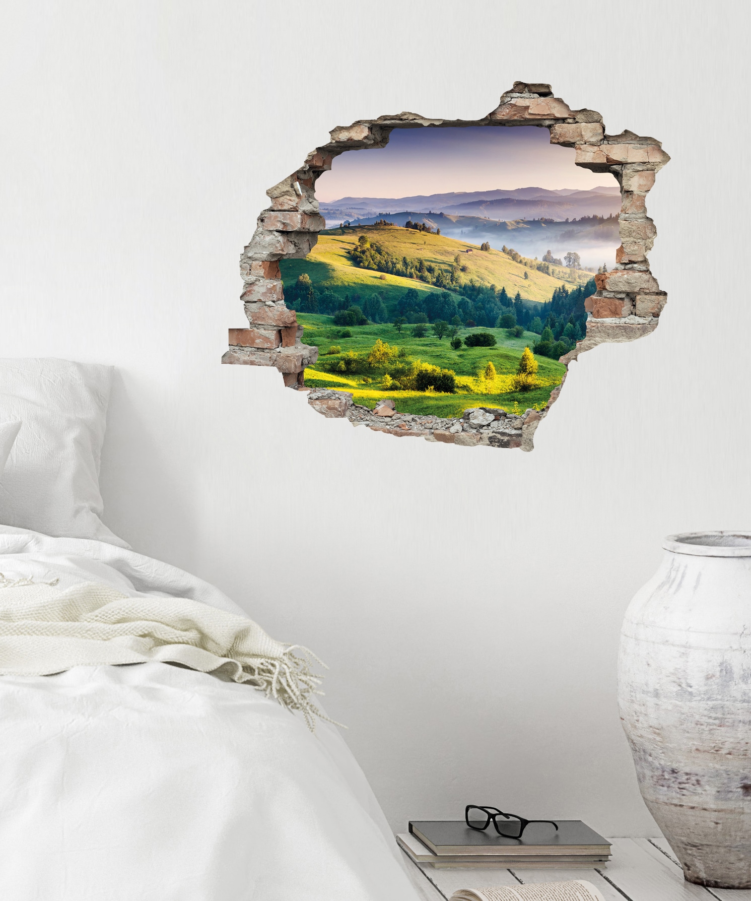 queence Wandtattoo »Hügel«, (1 St.), Wandsticker, Wandbild, selbstklebend, 3D, Wanddurchbruch