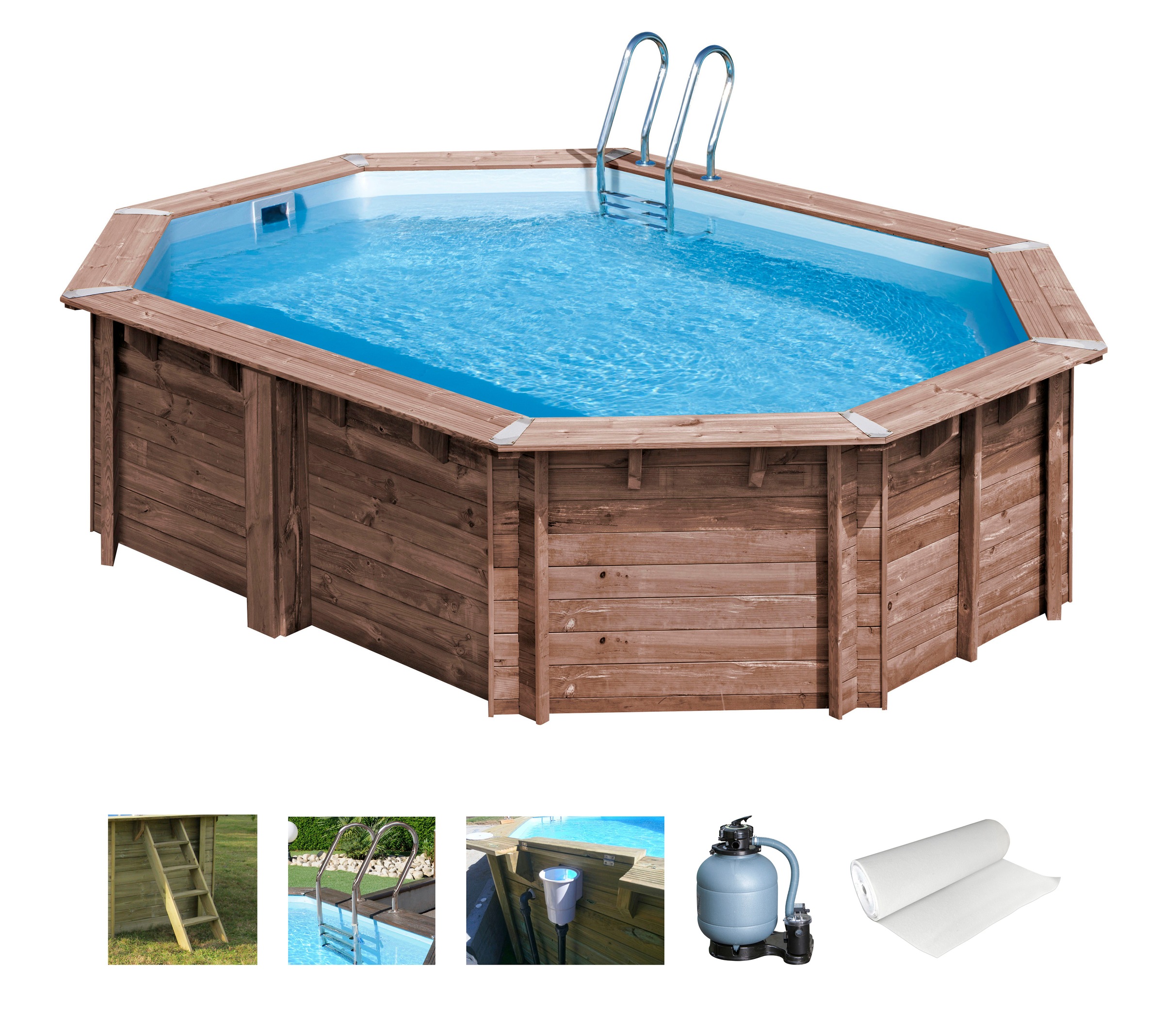 Gre Achteckpool "BAMBU mit Edelstahlleiter" Kiefernholz, BxLxH: 335x535x130 günstig online kaufen