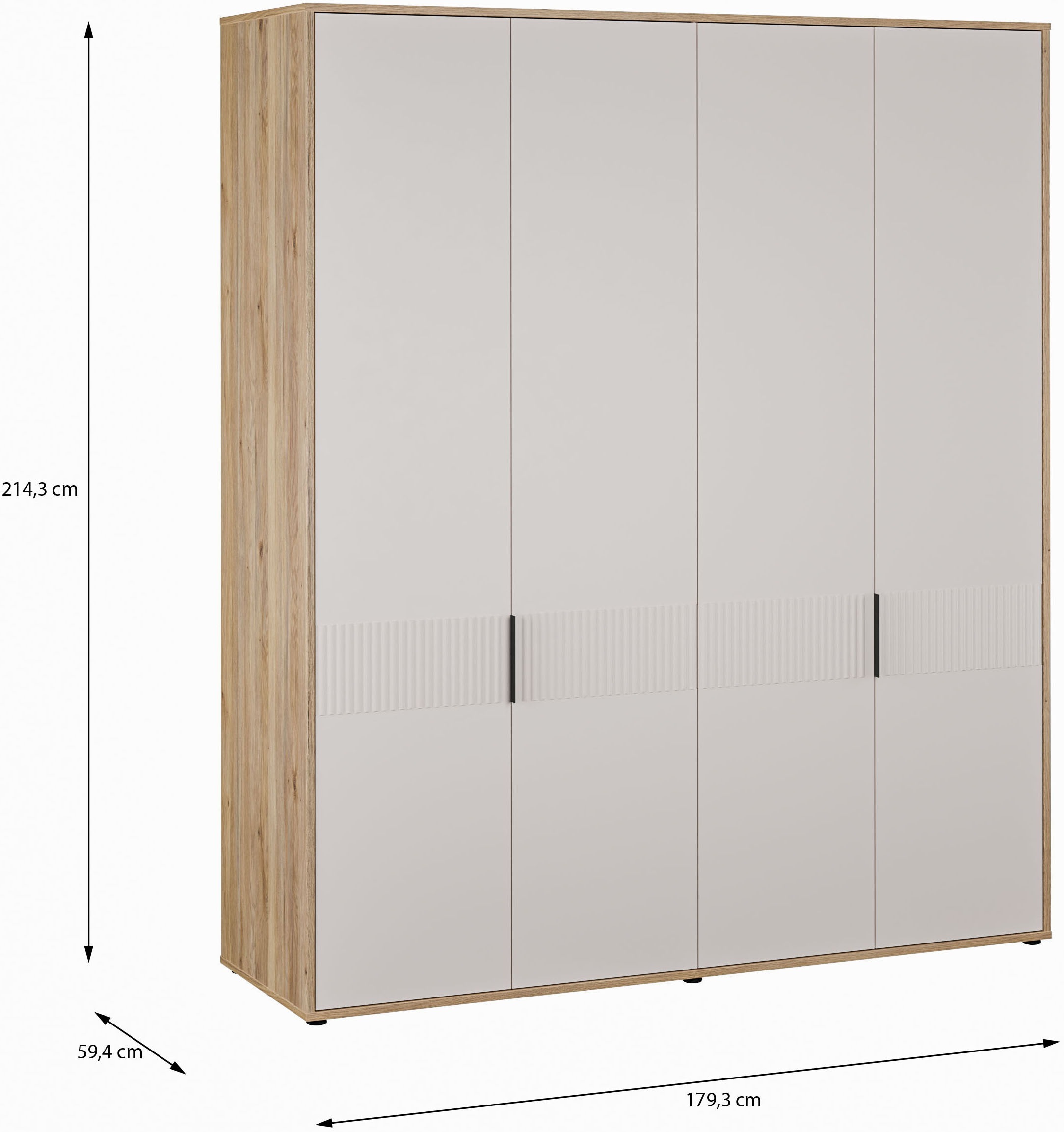 FORTE »Forte Seravel Drehtürenschrank, Lamellenoptik, 4 Türen« B/H/T 179,3/214,3/59,4 cm, Zubehör optional bestellbar
