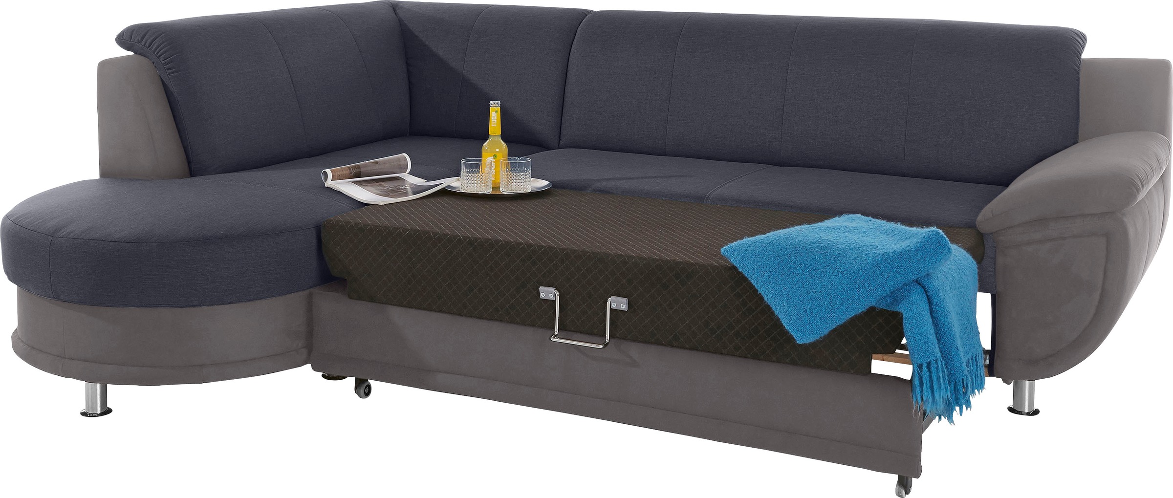 TRENDMANUFAKTUR Ecksofa »Rondo 3, zeitlos und bequem, Materialmix, breite Armlehnen, L-Form«, wahlweise mit Federkern für mehr Komfort, wahlweise mit Bettfunktion