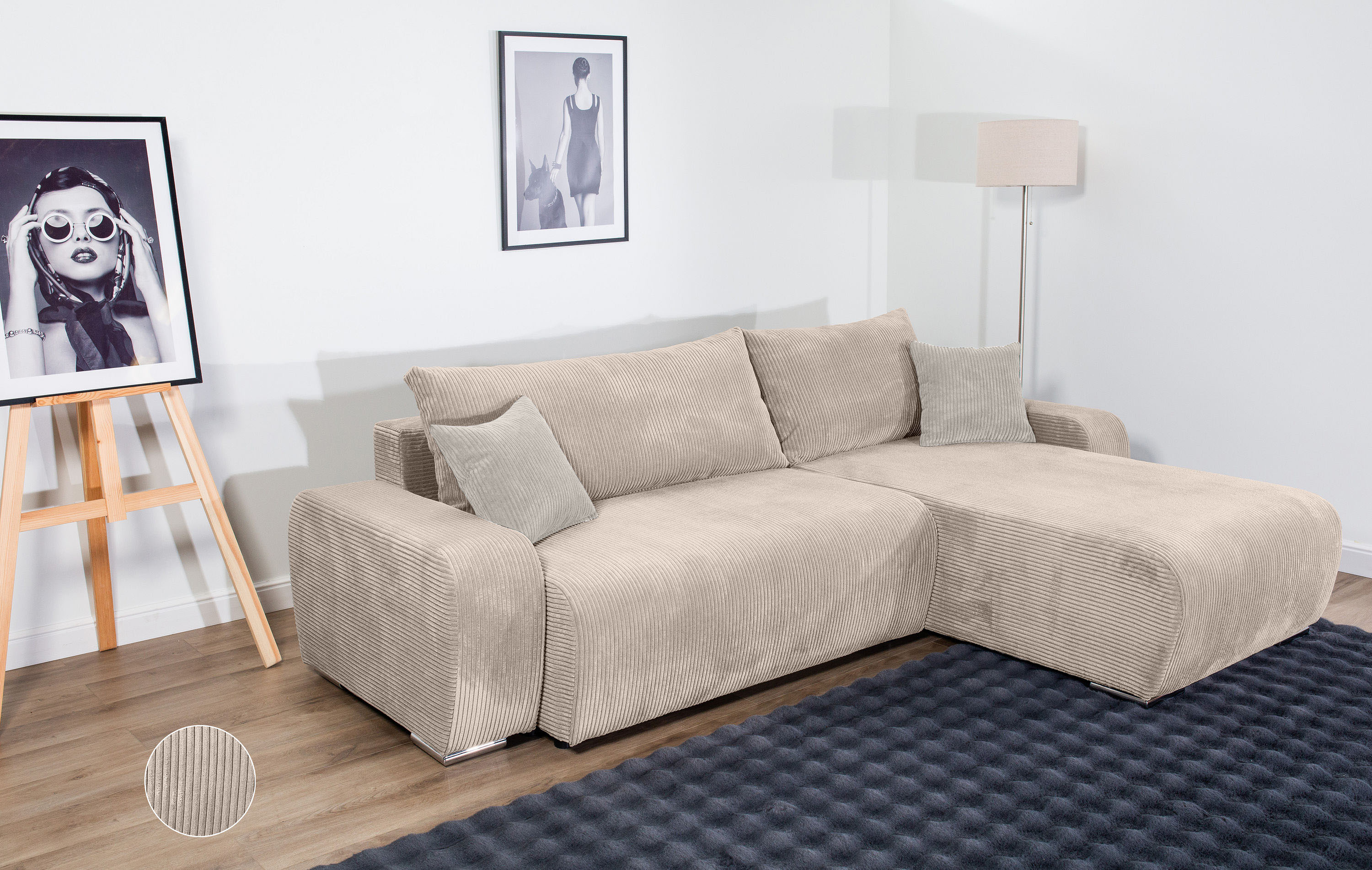 COLLECTION AB Ecksofa "Pia L-Form, B: 237 cm" Schlaffunktion, Bettkasten & 2 Zierkissen, Federkern