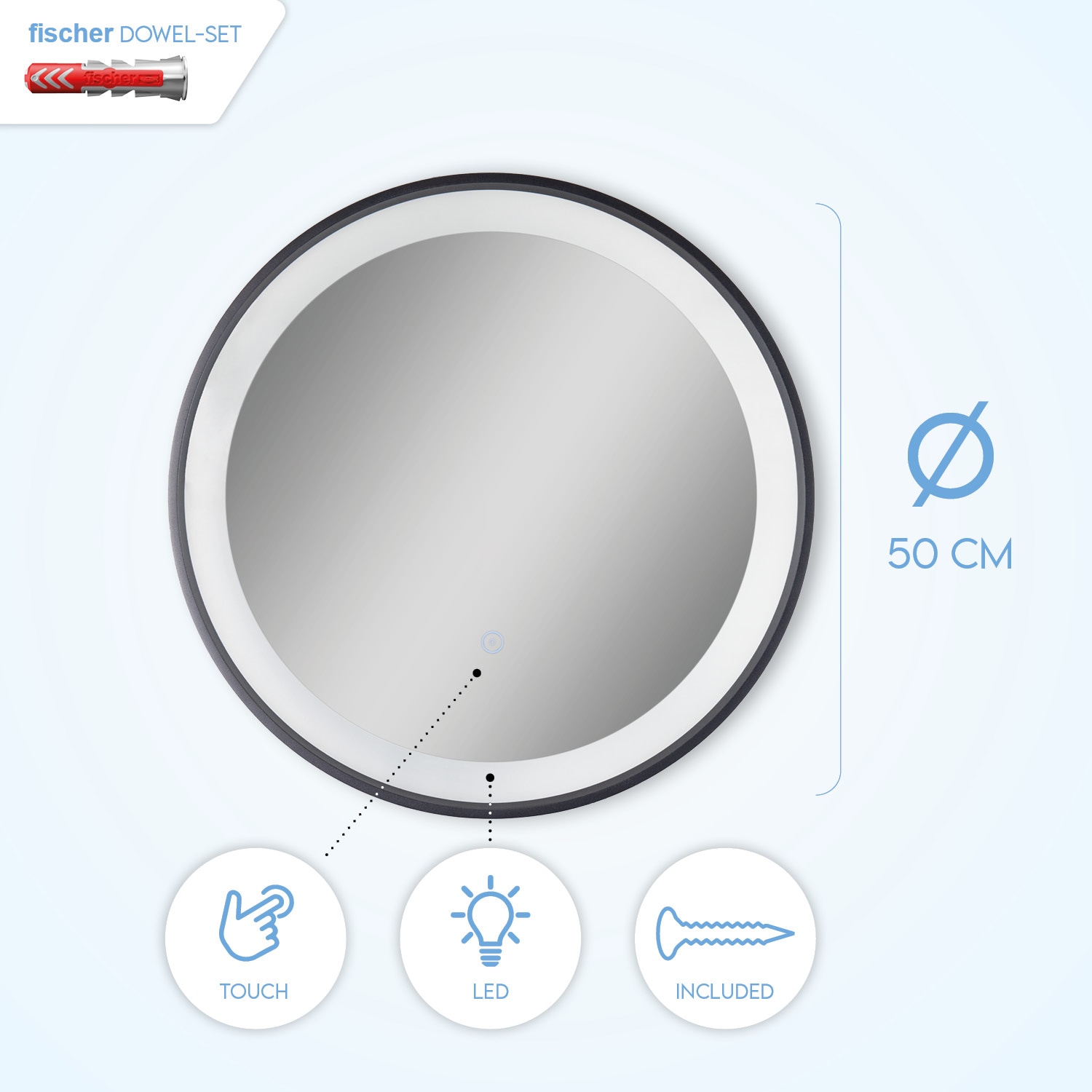 Backlight BAUR kaufen Rund Touch- Wandleuchte | Home Mit Beleuchteter Paco IP44 LED Rand »SHIRLEY«, Spiegel 50cm