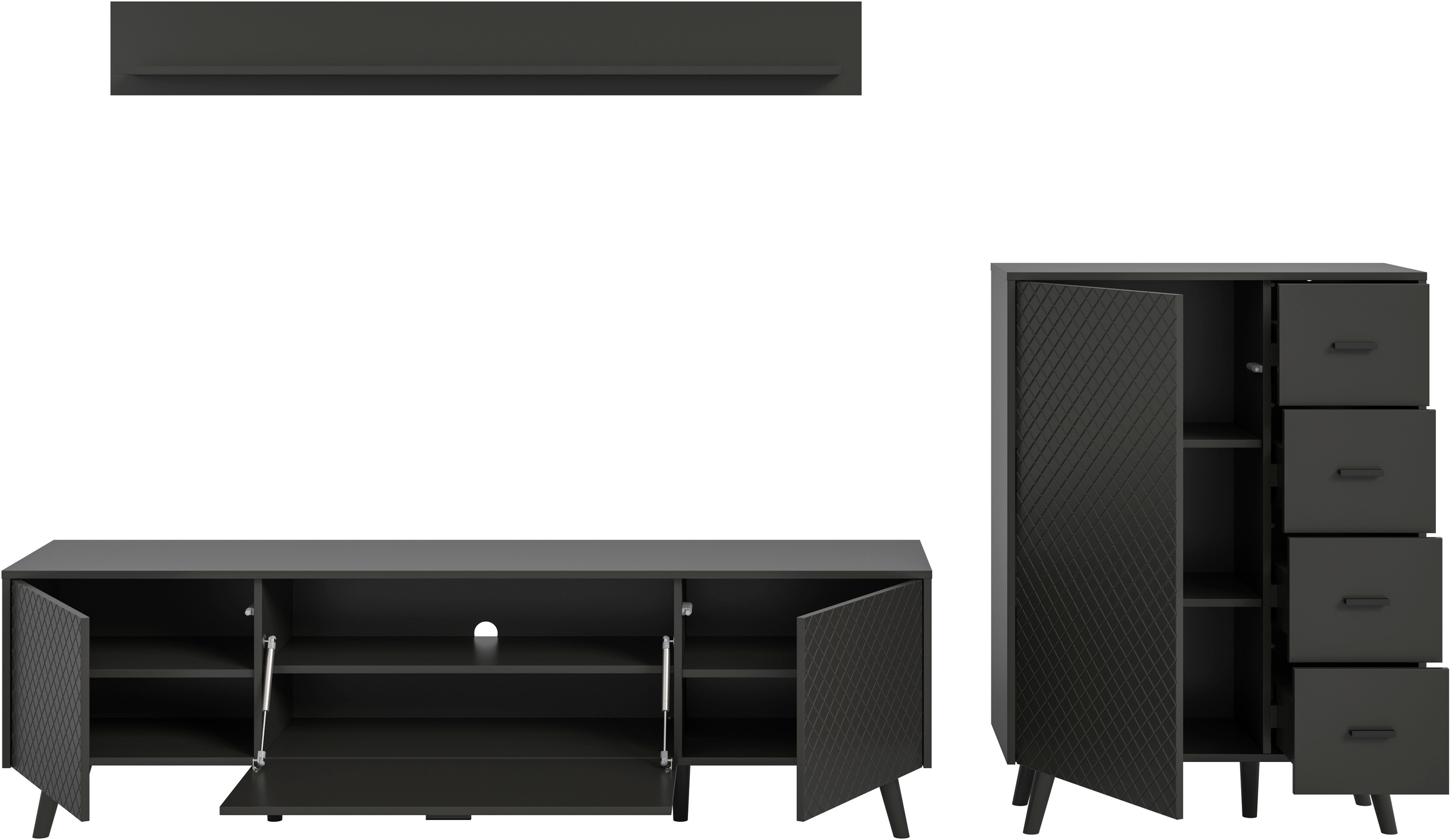 Home affaire Wohnwand »RHOMBUS, hochwertige MDF-Front mit Karo-Optik« Set, Wohnkombination, Wohn-Kombi, Kombi, Wohnzimmer, 3 Stk. tlg.