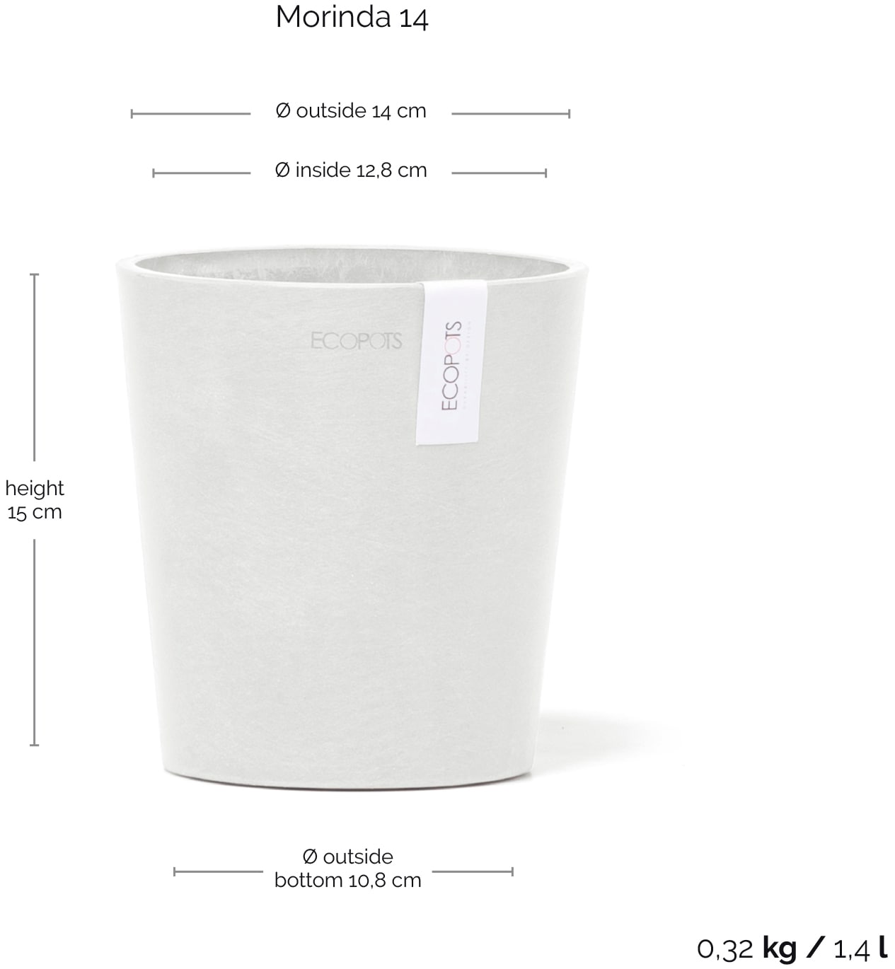 ECOPOTS Blumentopf »Morinda Orchidee 14 Weiß«, für den Innenbereich