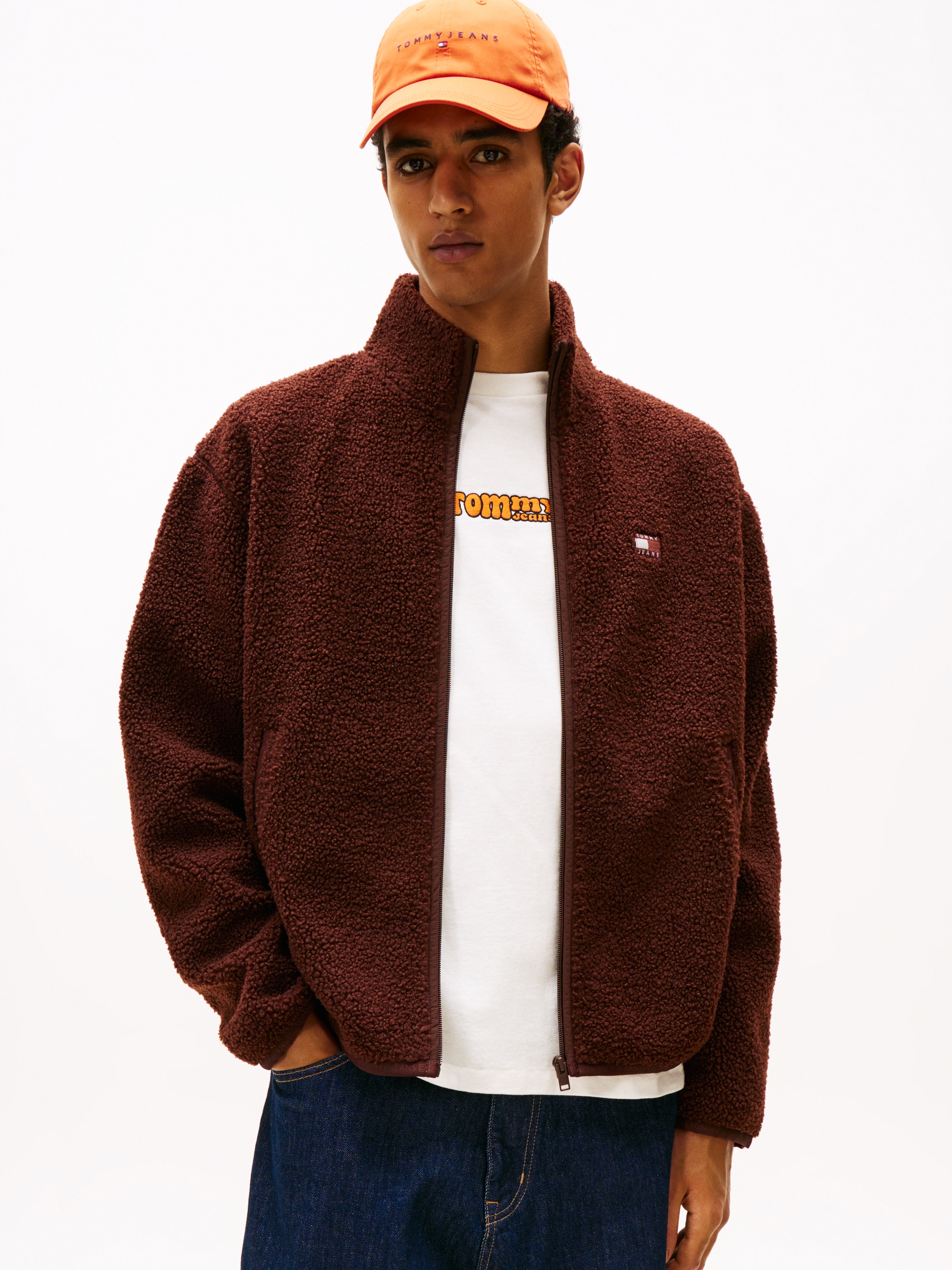 Tommy Jeans Sweatjacke "BADGE TEDDY", Relaxed fit, Teddy-Fleece, Stehkragen günstig online kaufen