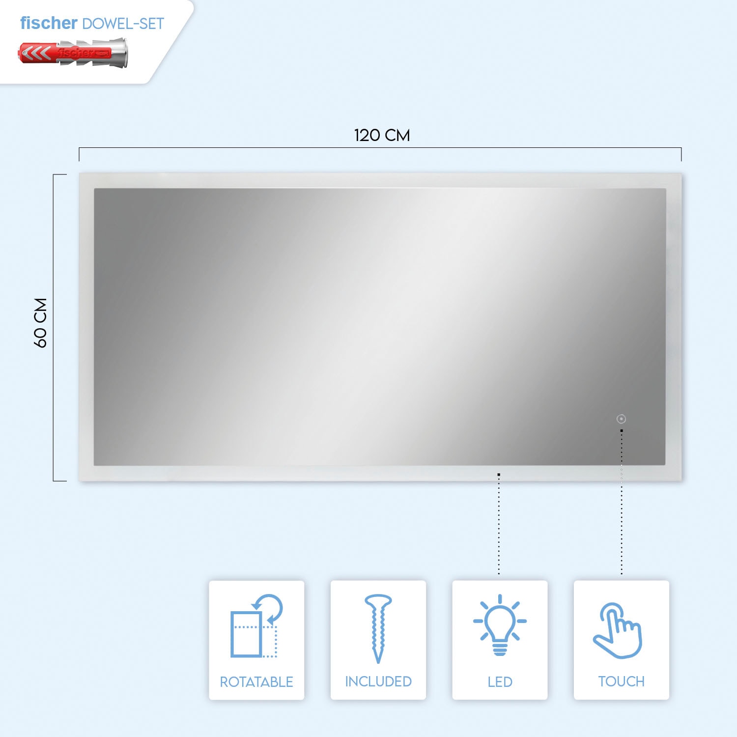 Paco Home Wandleuchte »BECKY«, Beleuchteter Touch-Schalter Spiegel Backlight 4000 LED Wandspiegel | K BAUR
