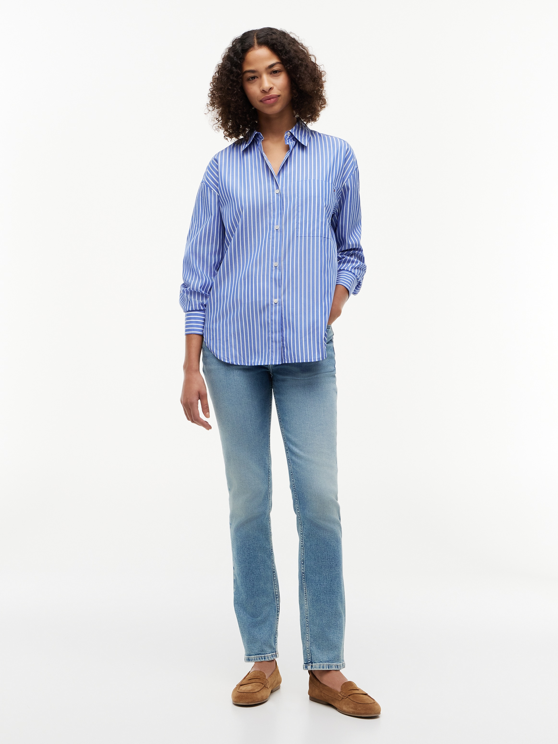 Tommy Hilfiger Hemdbluse »MODERN POPLIN BLUE STR SHIRT LS« Baumwolle, Brusttasche, regular fit
