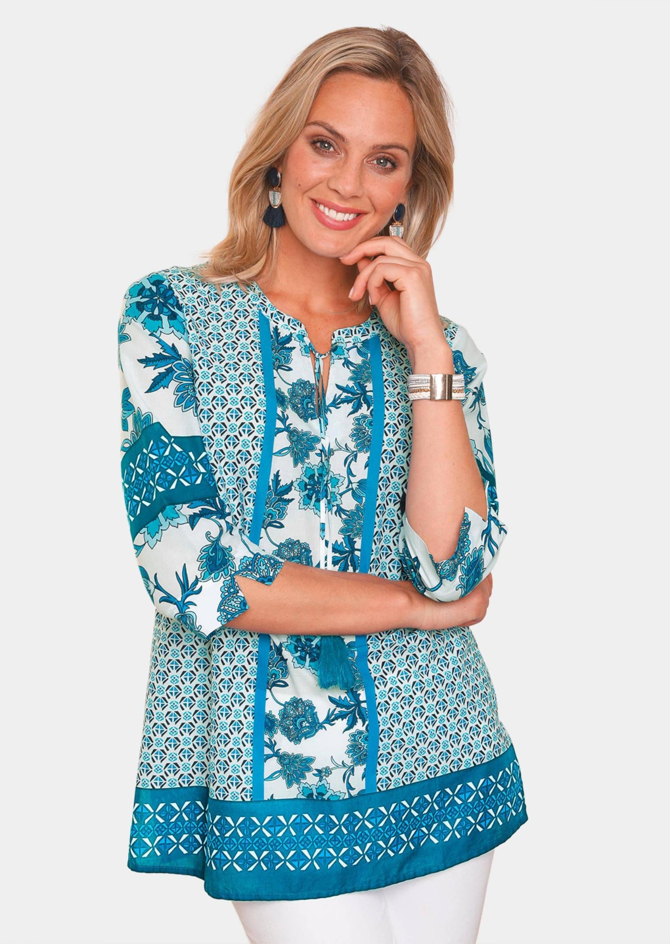 GOLDNER Druckbluse »Bluse Baumwoll Druckbluse mit Bindeband«