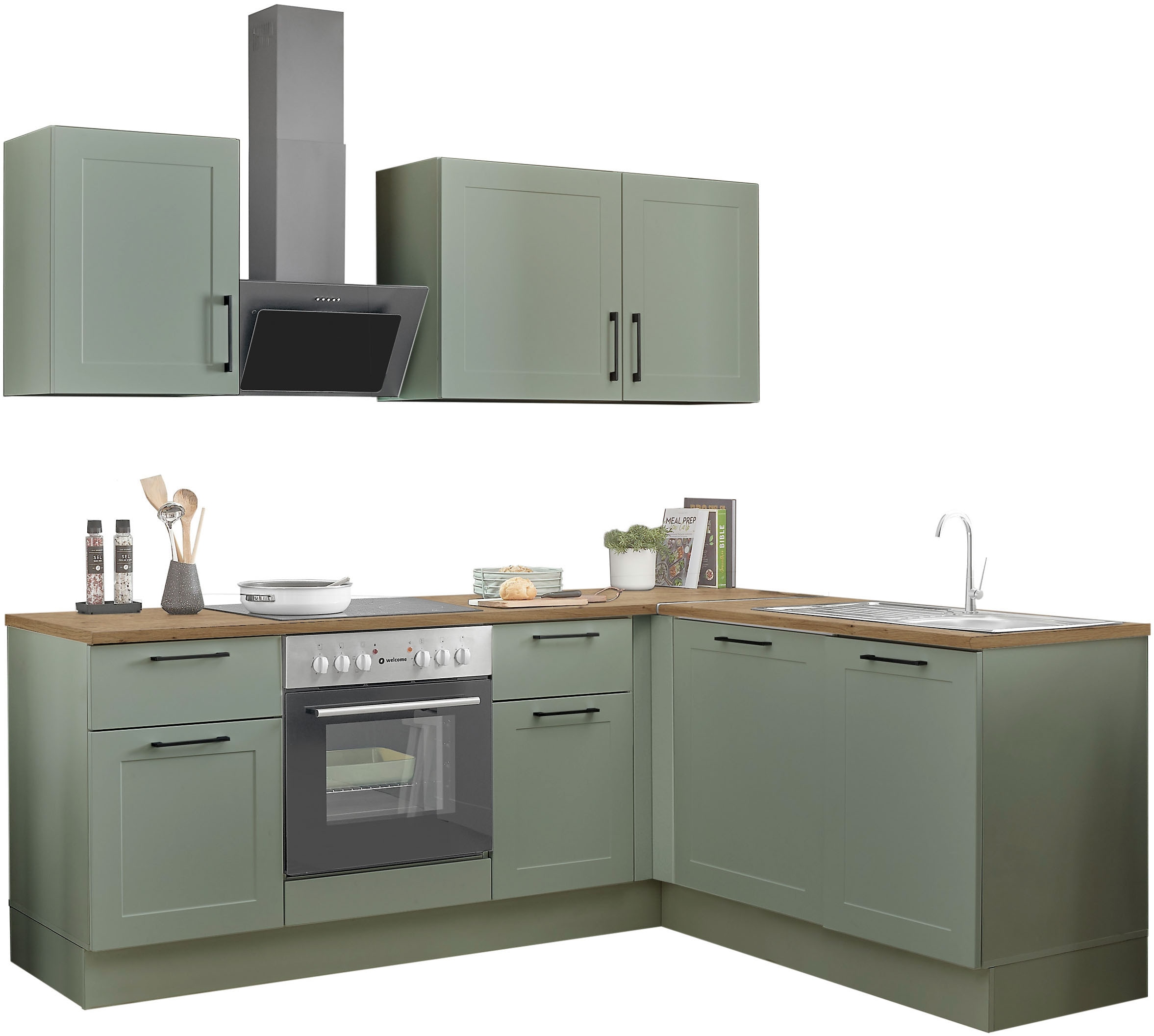 BASIC by Balculina Winkelküche »Marsi«, Stellmaße 220x175 cm, wahlweise mit E-Geräten, Soft-Close-Funktion