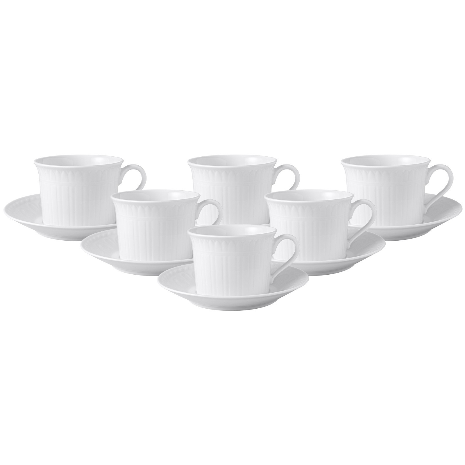 Villeroy & Boch Tasse "Cappuccino Tassen mit Untertassen Cellini 350 ml 6er Set weiß" Spülmaschinengeeignet, Mikrowellenfest