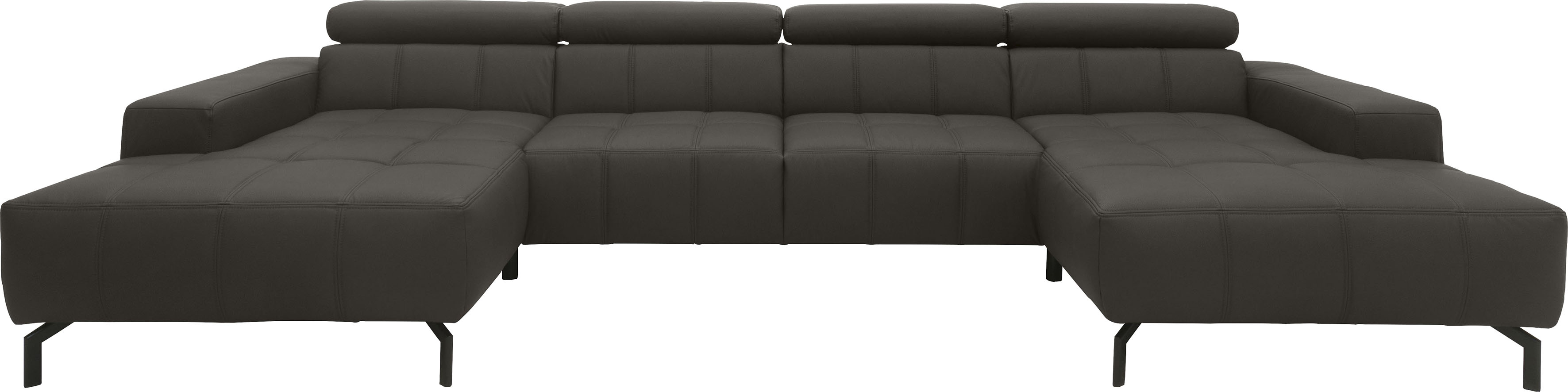 DOMO collection Wohnlandschaft "Cunelli tolle Sitznähte als Designelement, fester Sitzkomfort, U-Form" whlw. verstellbare Kopfteile, passend für gängige Saugroboter
