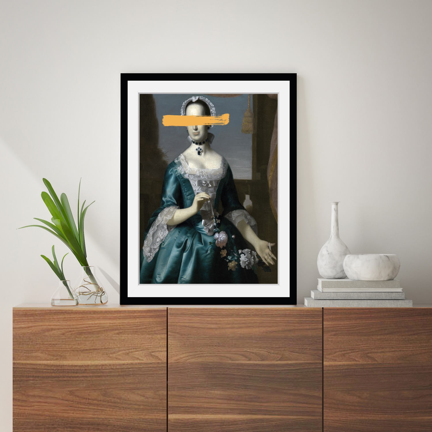 Queence paveikslas »Ann-Kathrin su Farbklecks« Frau-Historische Persönlichkeiten-Bilder von Frauen-Kunst-Gemälde HD Premium Poster-Druck ir Holzrahmen