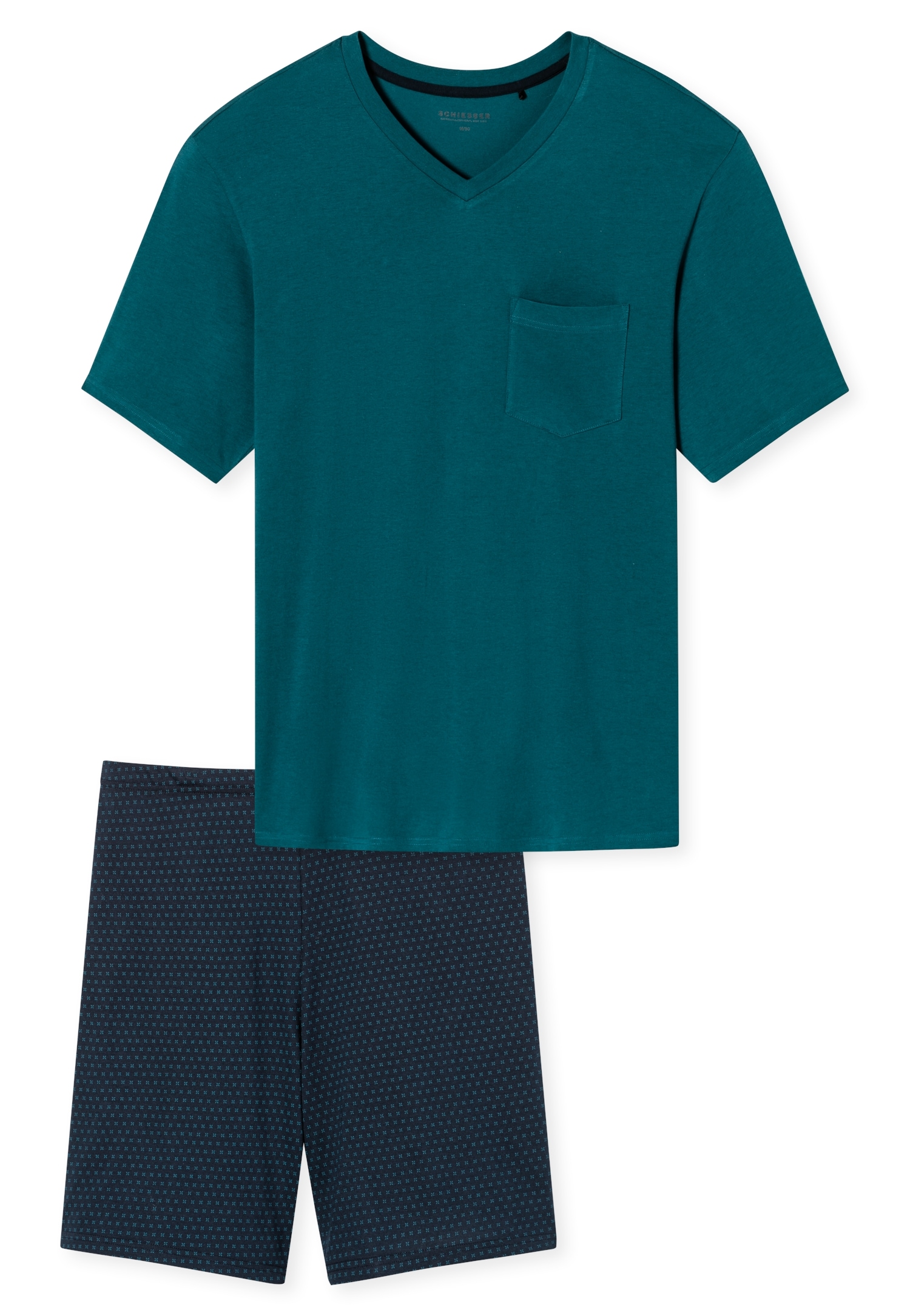 Schiesser Shorty »"Comfort Essentials"«, (2 tlg.), unifarbenes T-Shirt mit V-Ausschnitt, aufgesetzte Brusttasche