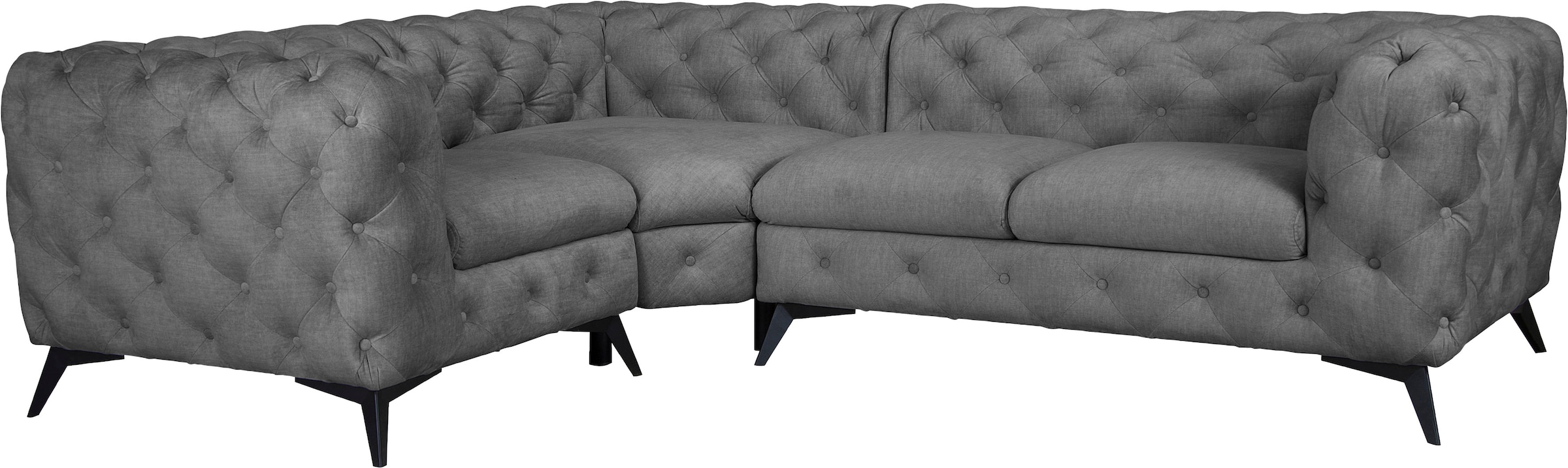 Leonique Chesterfield-Sofa »Ecksofa GLYNIS L-Form mit Wellenunterfederung, Maße B/T/H 264/204/75cm«, aufwändige Knopfheftung, moderne Chesterfield Optik, Fußfarbe wählbar