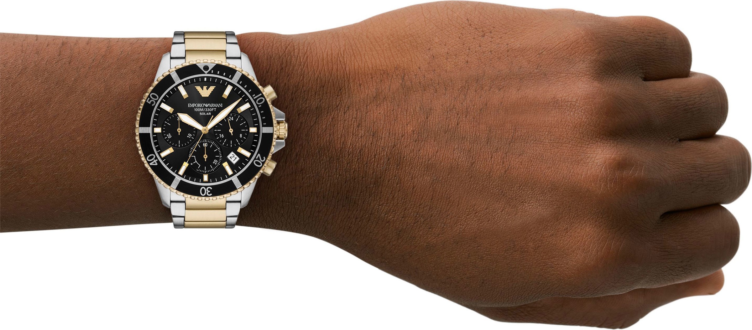 Emporio Armani Chronograph, Armbanduhr, Solar, Herrenuhr, Edelstahlarmband, analog, Tag
