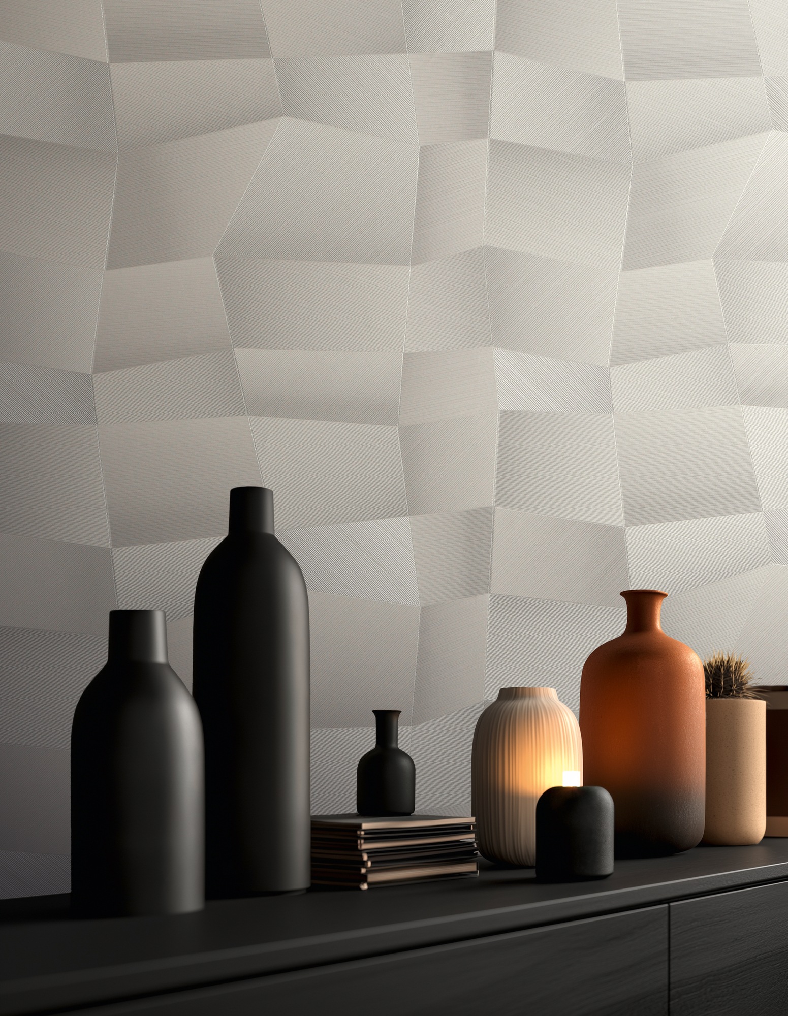 living walls Vliestapete "Vibes & Styles Damian – Refined Dimensions Vliestapete" 3D-Optik leicht strukturiert Geometrisches 3D-Design mit markanter Struktur und edlem Glanzeffekt