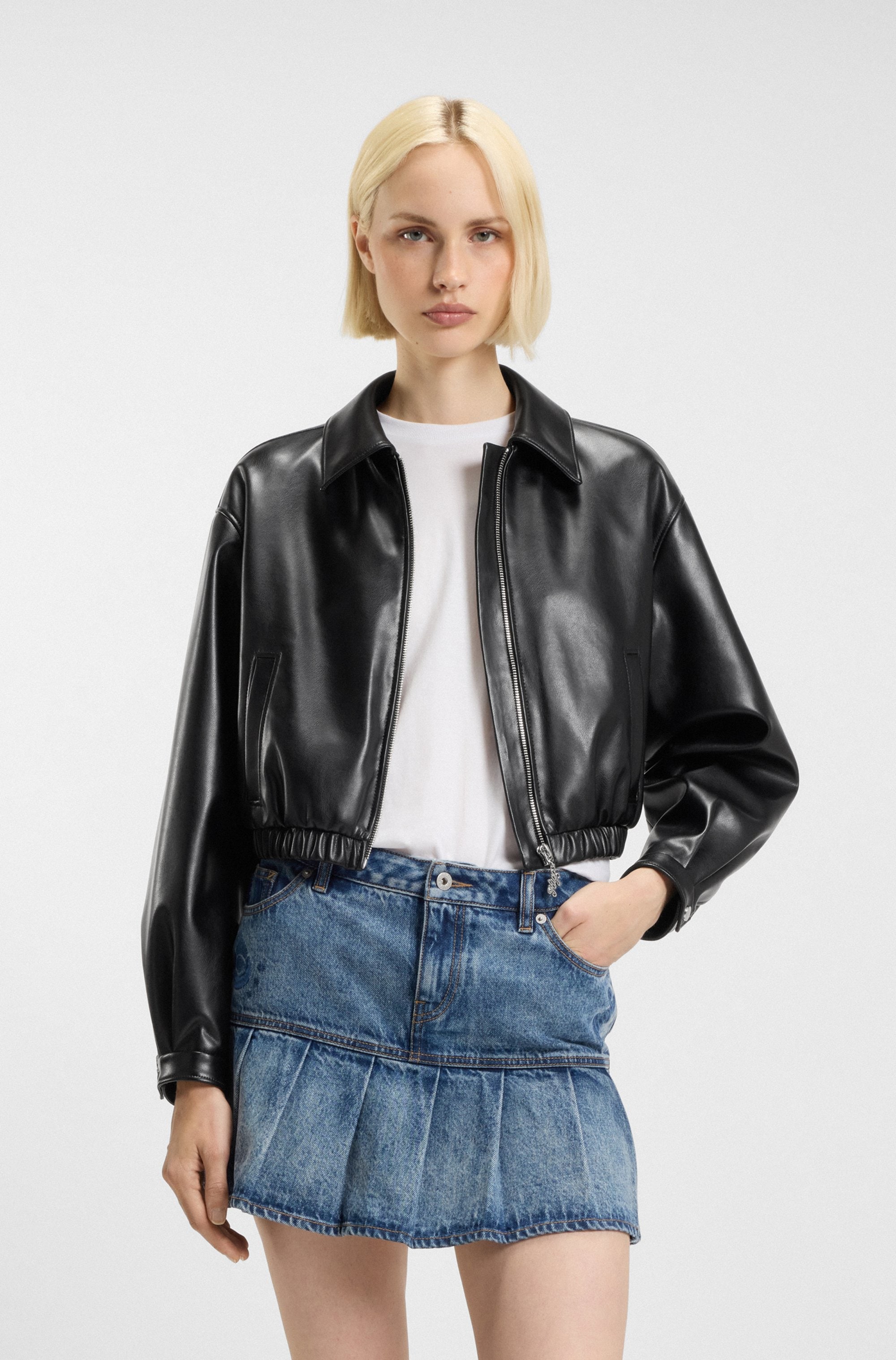 HUGO Blue Kurzjacke "Autene", FAUX Lederjacke mit HUGO Prägung auf der Rück günstig online kaufen