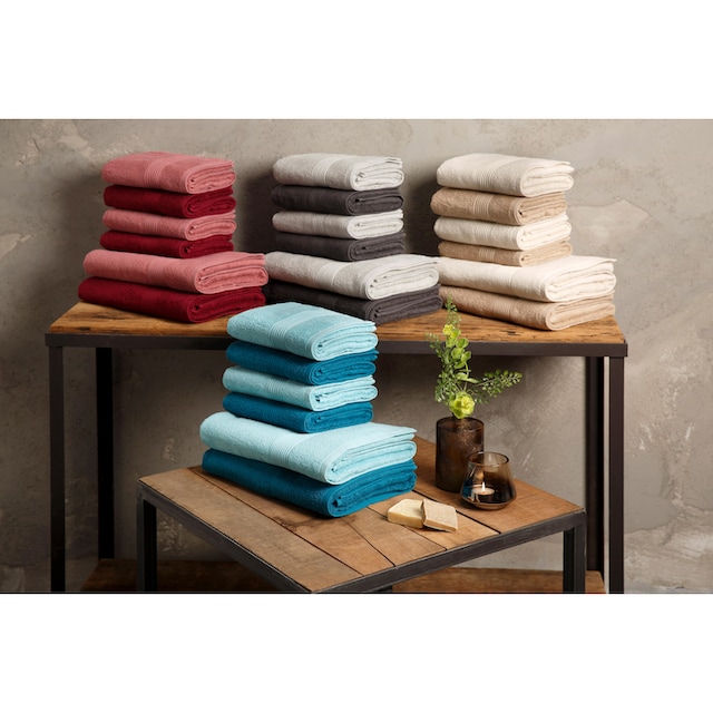 my home Handtuch Set »Anna«, Set, 6 tlg., Walkfrottee, gestreifte Bordüre,  Handtuch-Set, Handtücher aus 100% Baumwolle kaufen | BAUR
