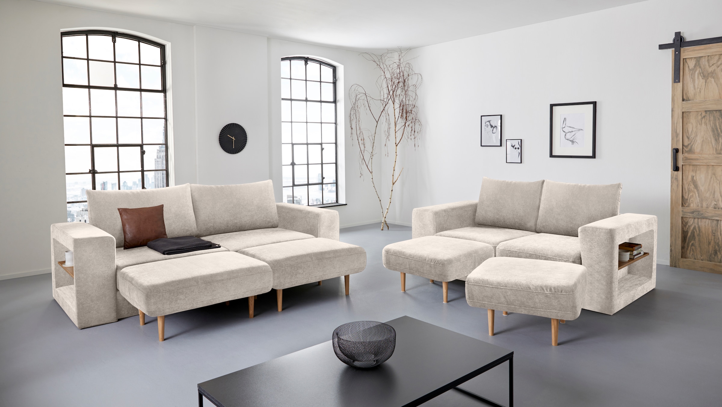 LOOKS by Wolfgang Joop 3,5-Sitzer »Looksvb«, Verwandlungssofa: aus Sofa wird Sofa mit 2 Hockern, mit Regalfunktion