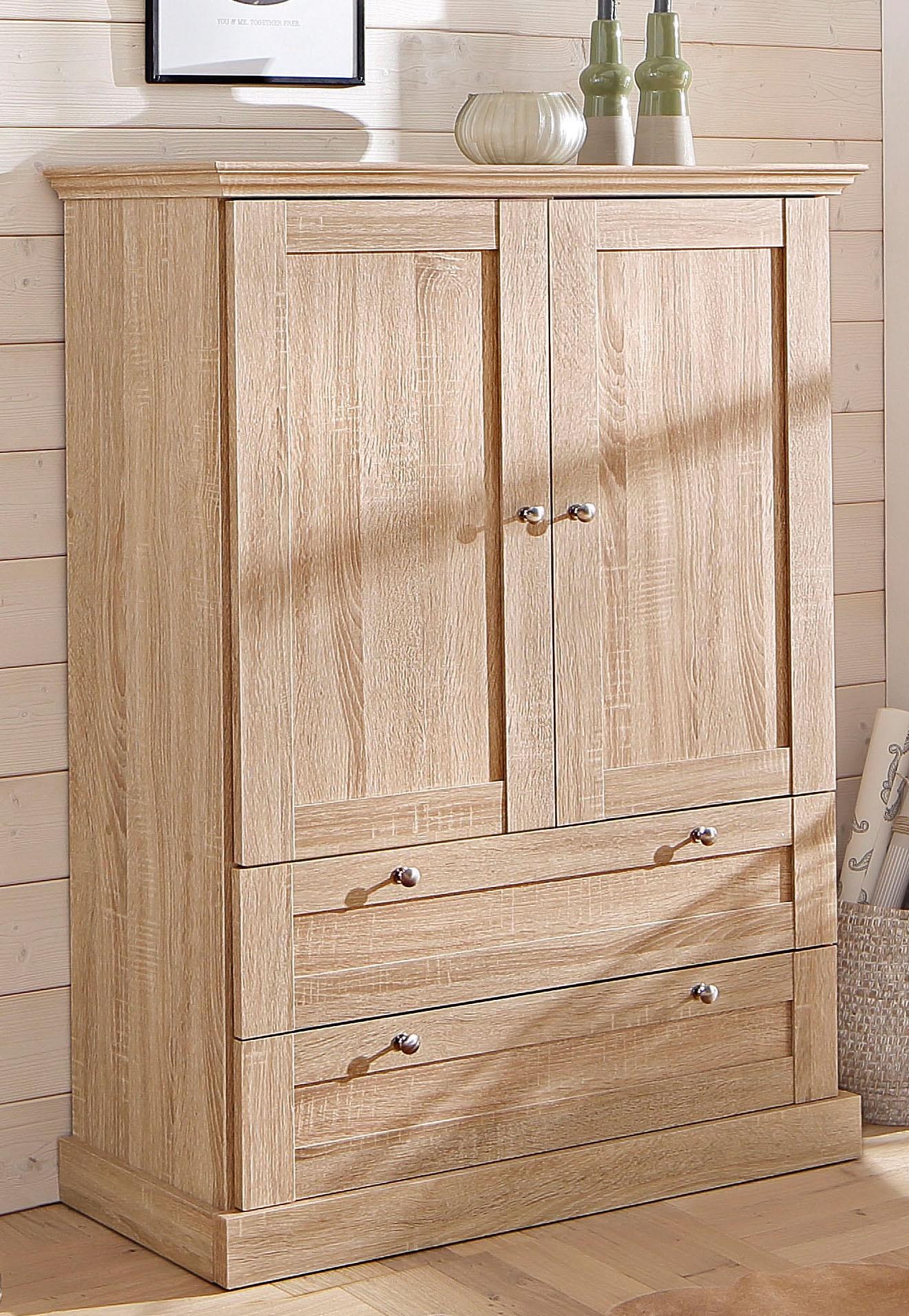 Home affaire Drehtürenschrank »Binz, Wäscheschrank, Mehrzweckschrank, skandinavischer Landhausstil«, (B/H/T ca. 84/130/35 cm), viele Stauraummöglichkeiten, Metallgriffe, Türen mit Rahmen/ Kassetten