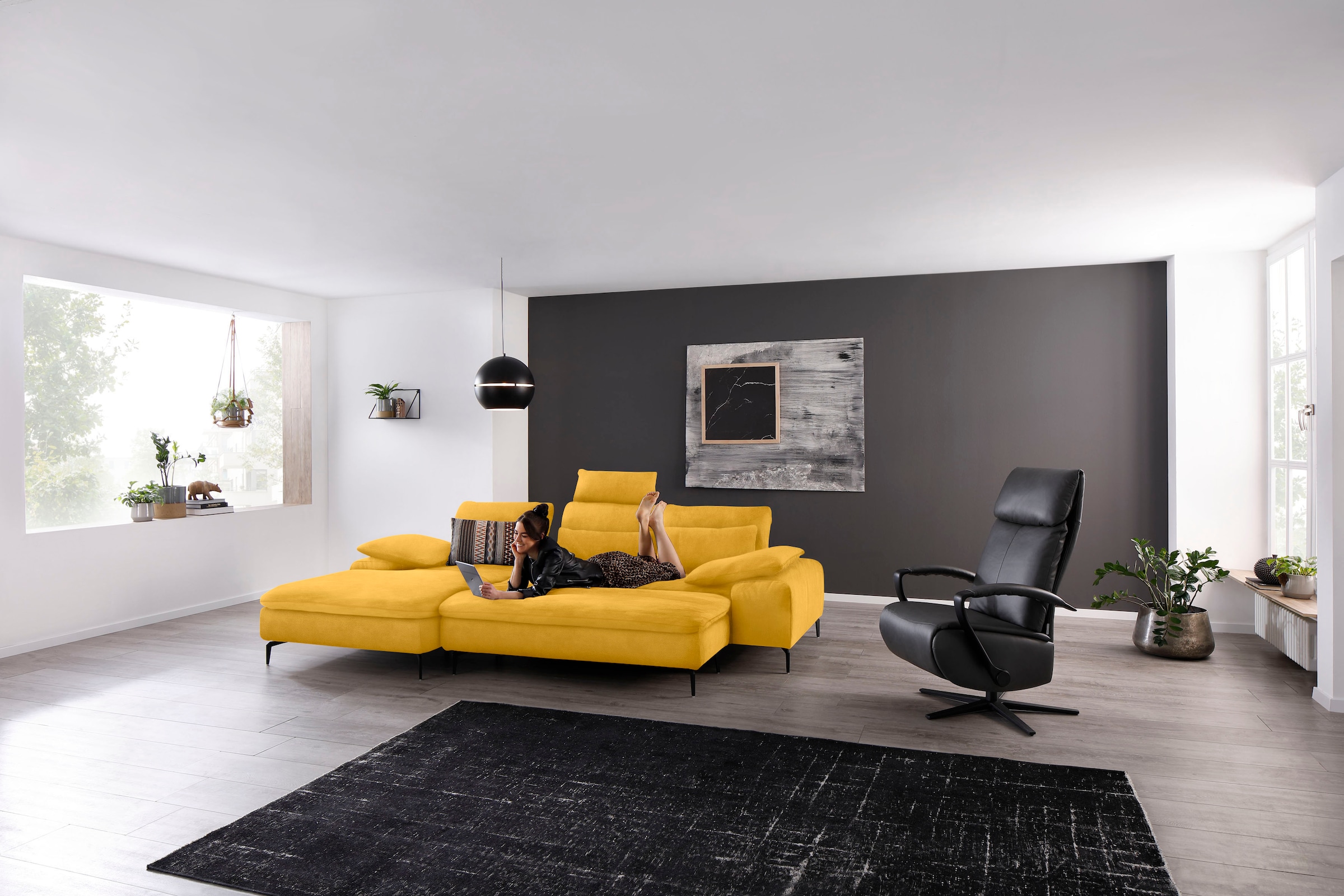 W.SCHILLIG Ecksofa "valentinoo, Designsofa, bequem, elegant und zeitlos, L-Form" inklusive Hocker, mit Sitztiefenverstellung, Breite 299 cm