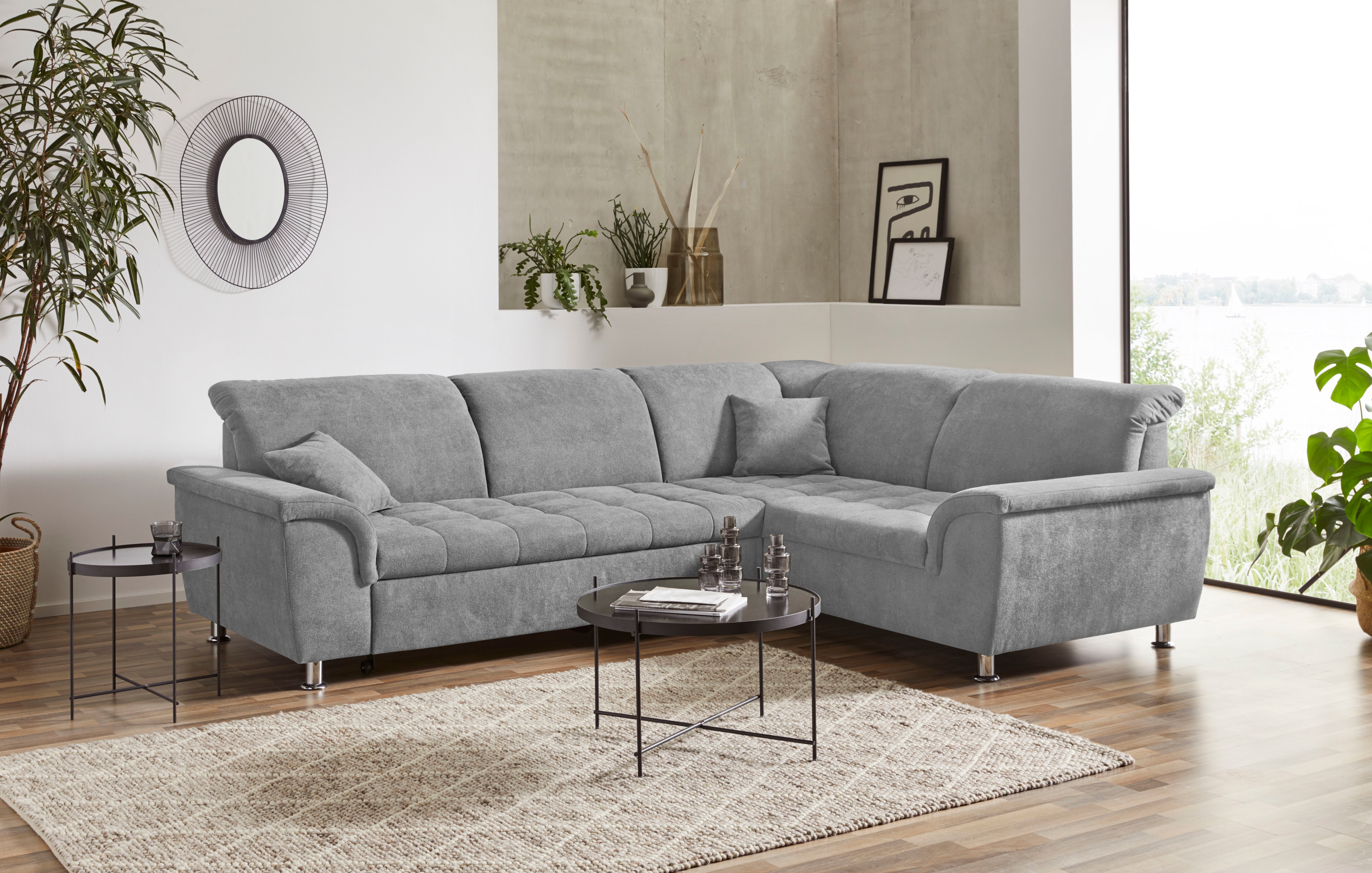 DOMO collection Ecksofa "FRANZI zeitlos und elegant, moderne Sitzheftung, L-Form" wahlweise mit Kopfteilverstellung (dann Breite: 275 cm)
