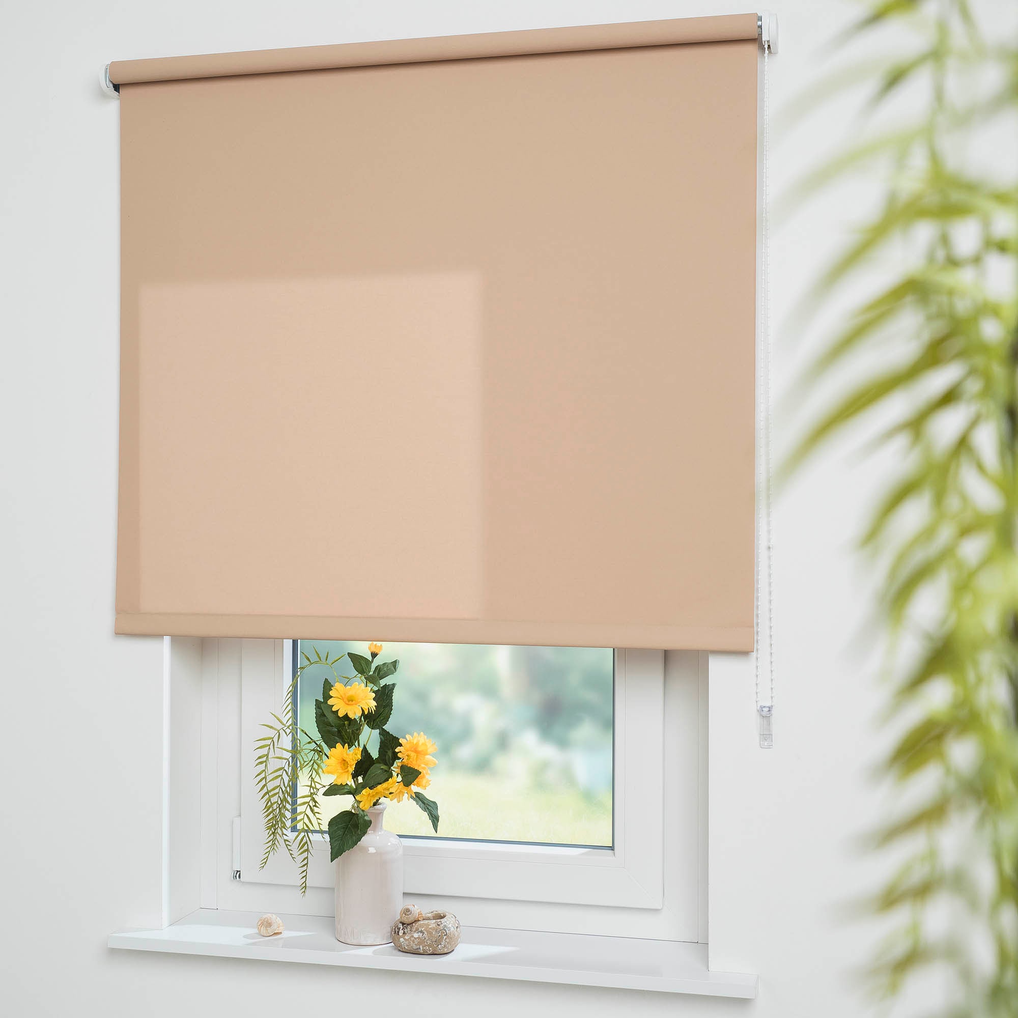 Seitenzugrollo LIEDECO, B:92cm H:240cm, beige, Polyester, Rollos, "Uni", Montage ohne Bohren zum Klemmen mit separatem Klemmträger möglich