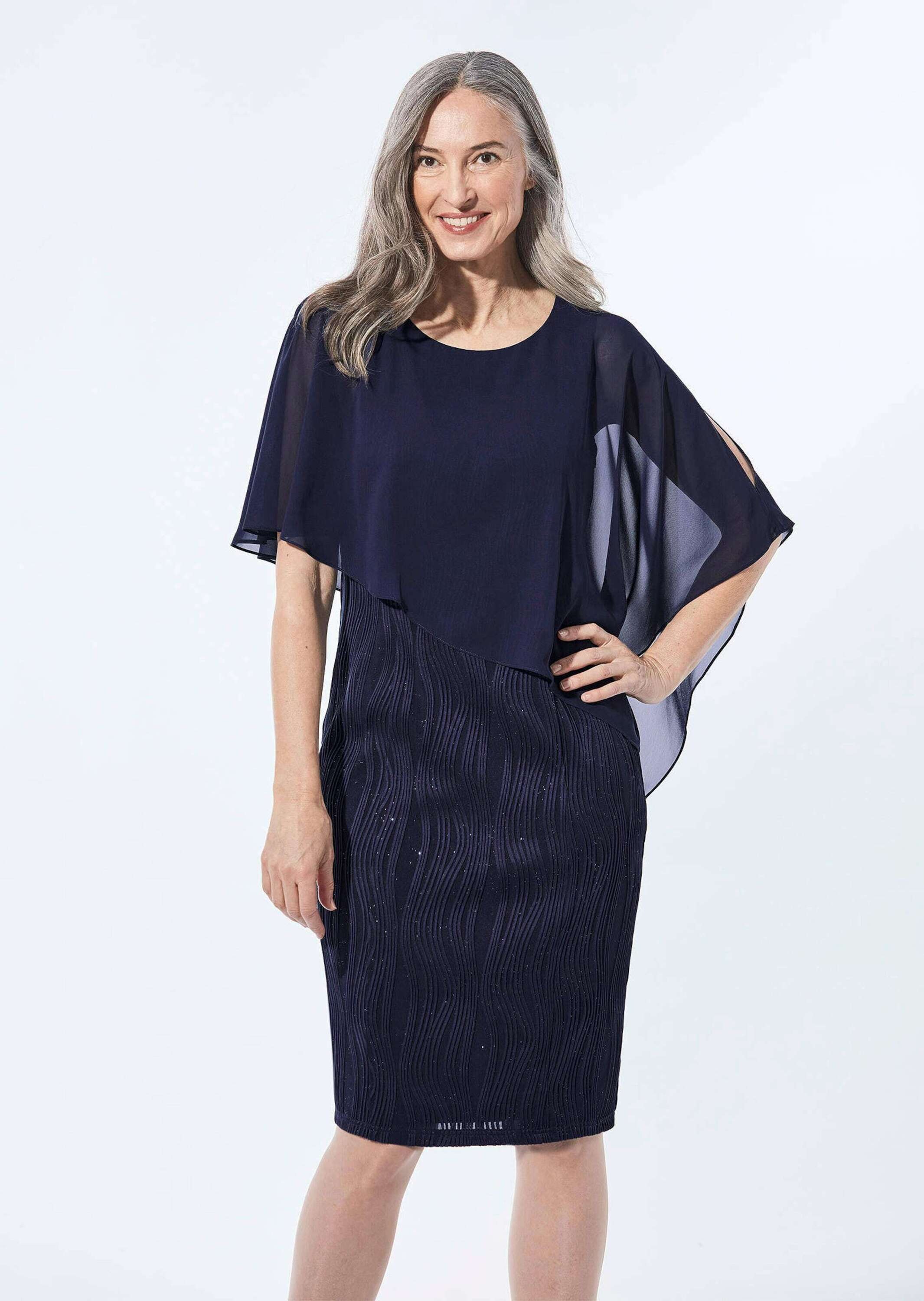 Thumbnail - GOLDNER Abendkleid "Kurzgröße Festliches Kleid mit Chiffonüberwurf" Chiffon