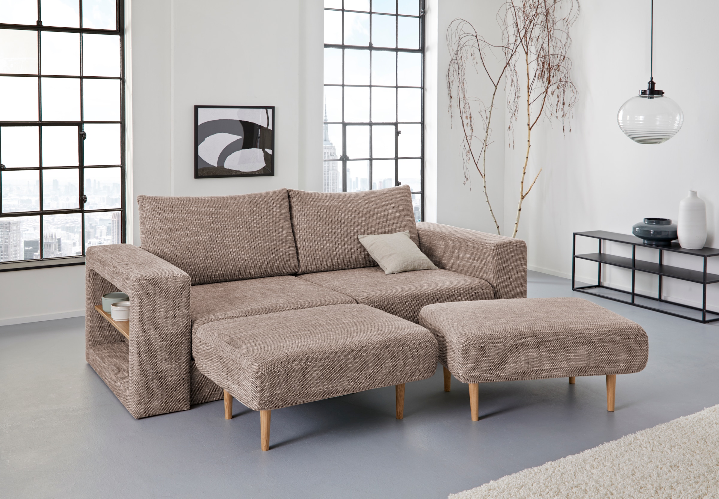 3,5-Sitzer »Looksvb«, Verwandlungssofa: aus Sofa wird Sofa mit 2 Hockern, mit...