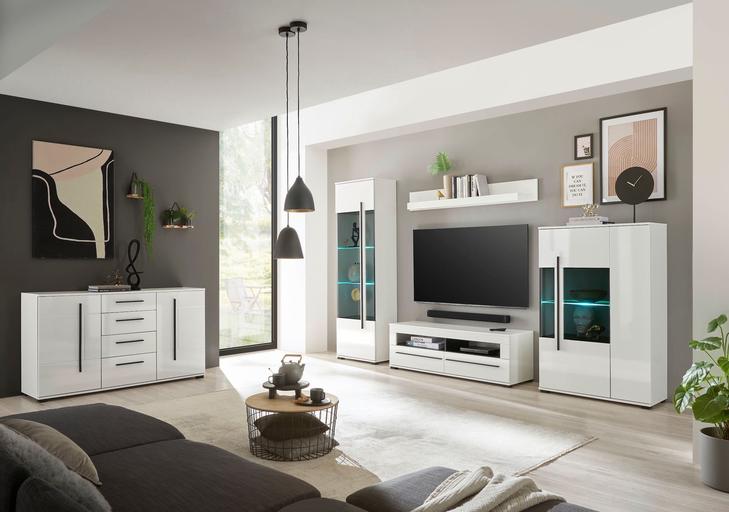 INOSIGN Sideboard »Cantara, moderner Schrank, Kommode in Eiche Evoke oder weiß«, schwarze Stangengriffe, ausreichend Stauraum, vielseitig einsetzbar