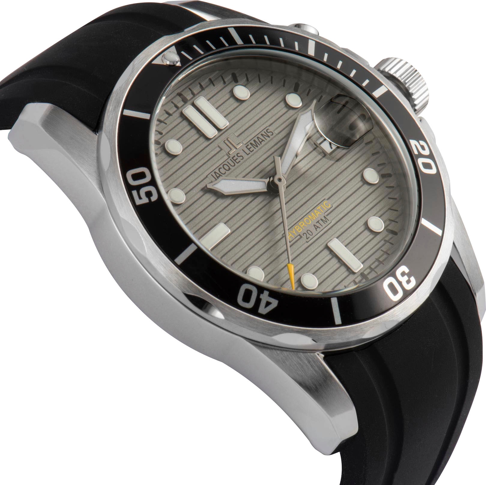 Jacques Lemans Kineticuhr »Hybromatic« Armbanduhr, Herrenuhr, Silikonarmband, analog, Tag