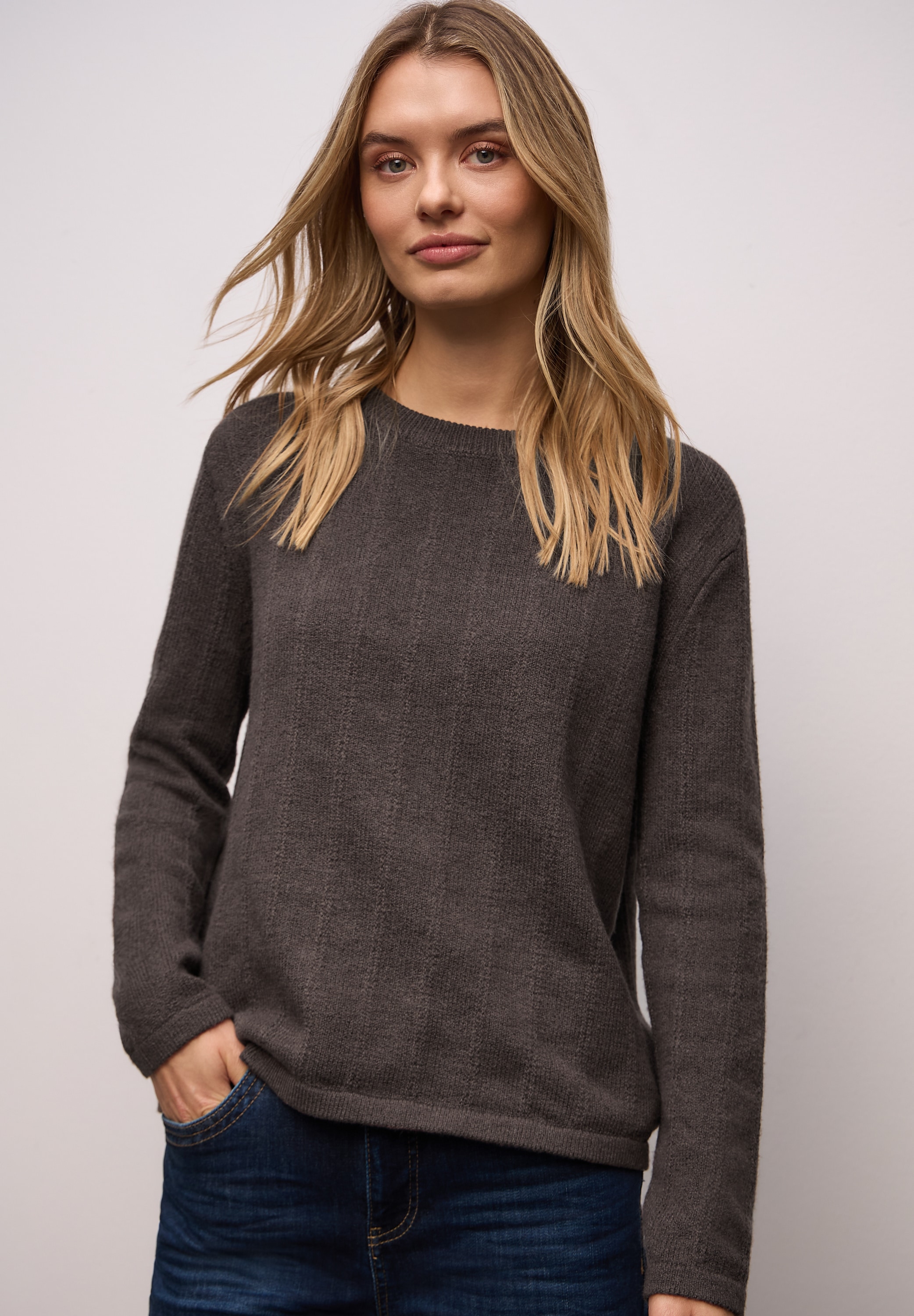 STREET ONE Strickpullover mit Rundhals, strukturiert günstig online kaufen