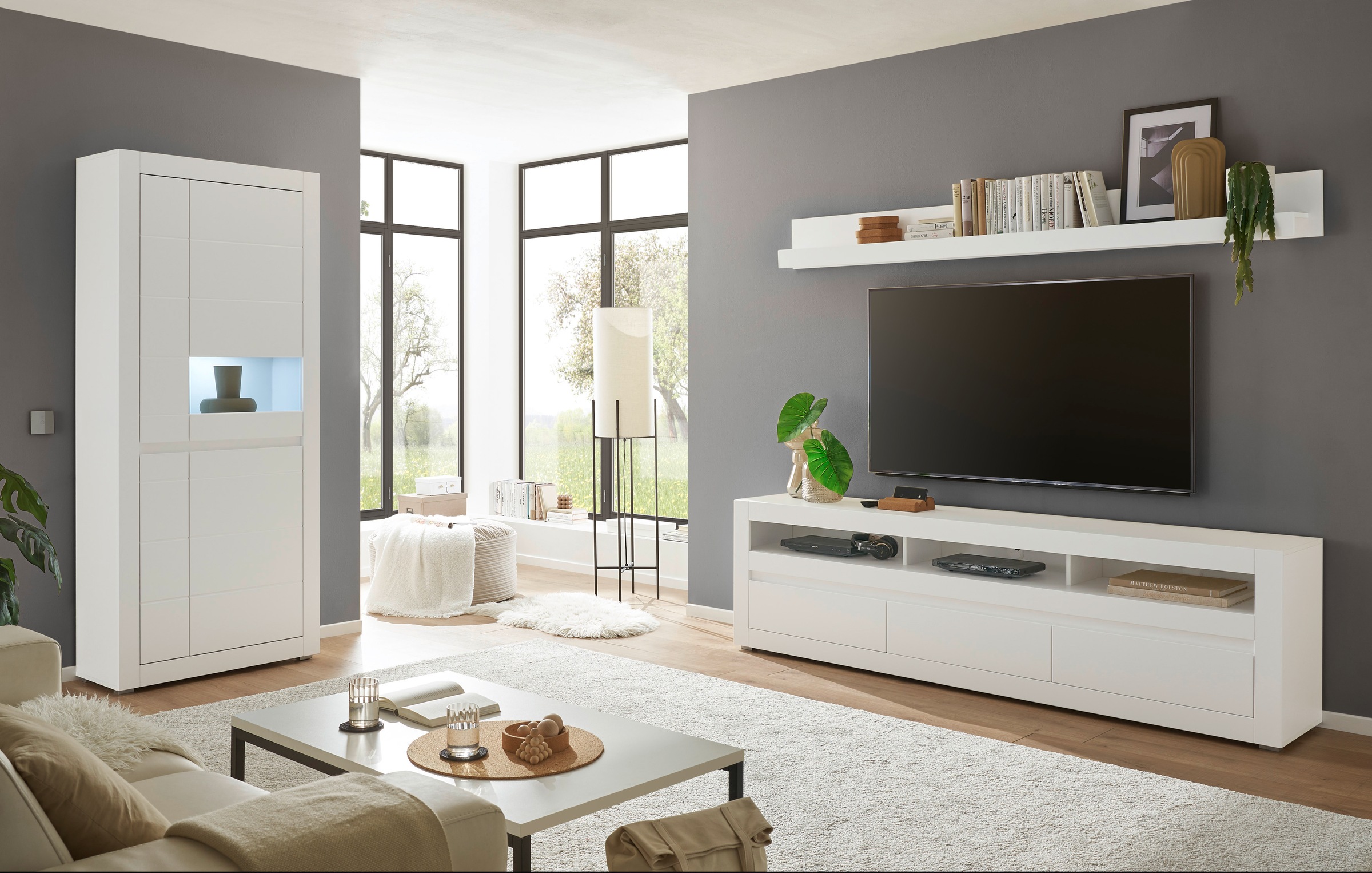 Thumbnail - Home affaire Wohnwand "Anbauwand in Weiß Matt, Wohnzimmer-Set mit austauschbarer Blende" Set, 3 Stk. tlg.