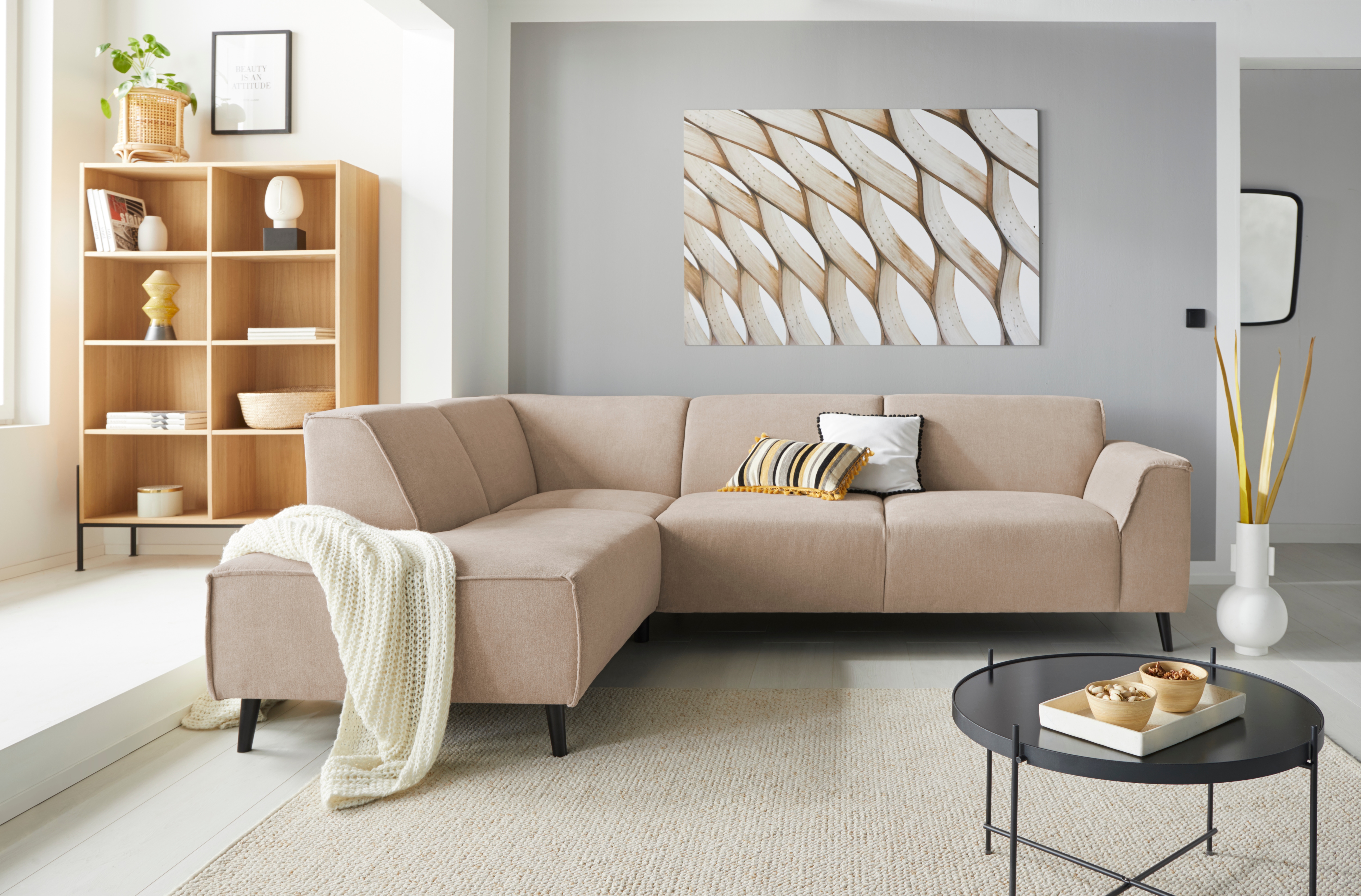 DOMO collection Ecksofa "Amora, bequem und zeitlos, L-Form" mit Federkern, Fußhöhe passend für gängige Saugroboter