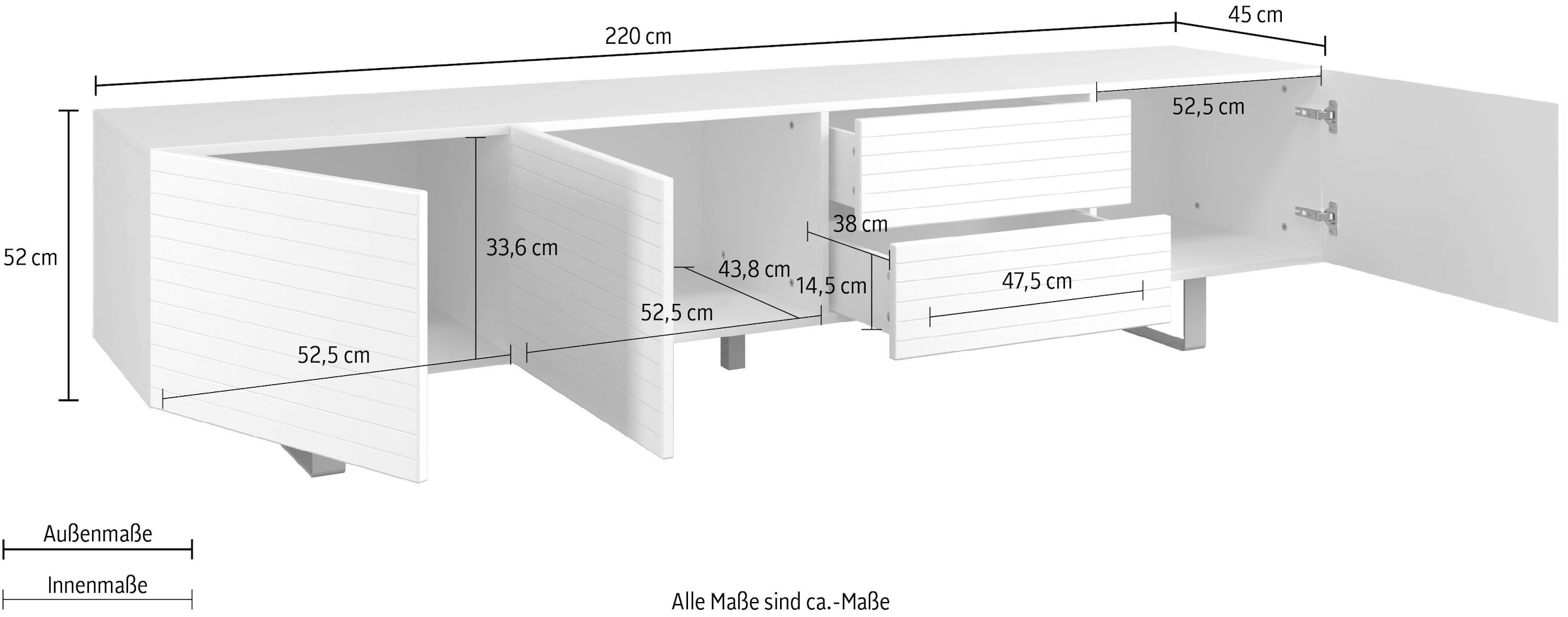 DIVENTA Lowboard, Breite 220 cm