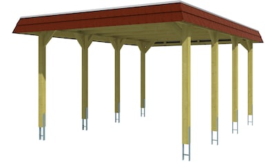 Einzelcarport »Spreewald«, Nadelholz, 342 cm, Nussbaum, 396x589cm mit EPDM-Dach, rote...