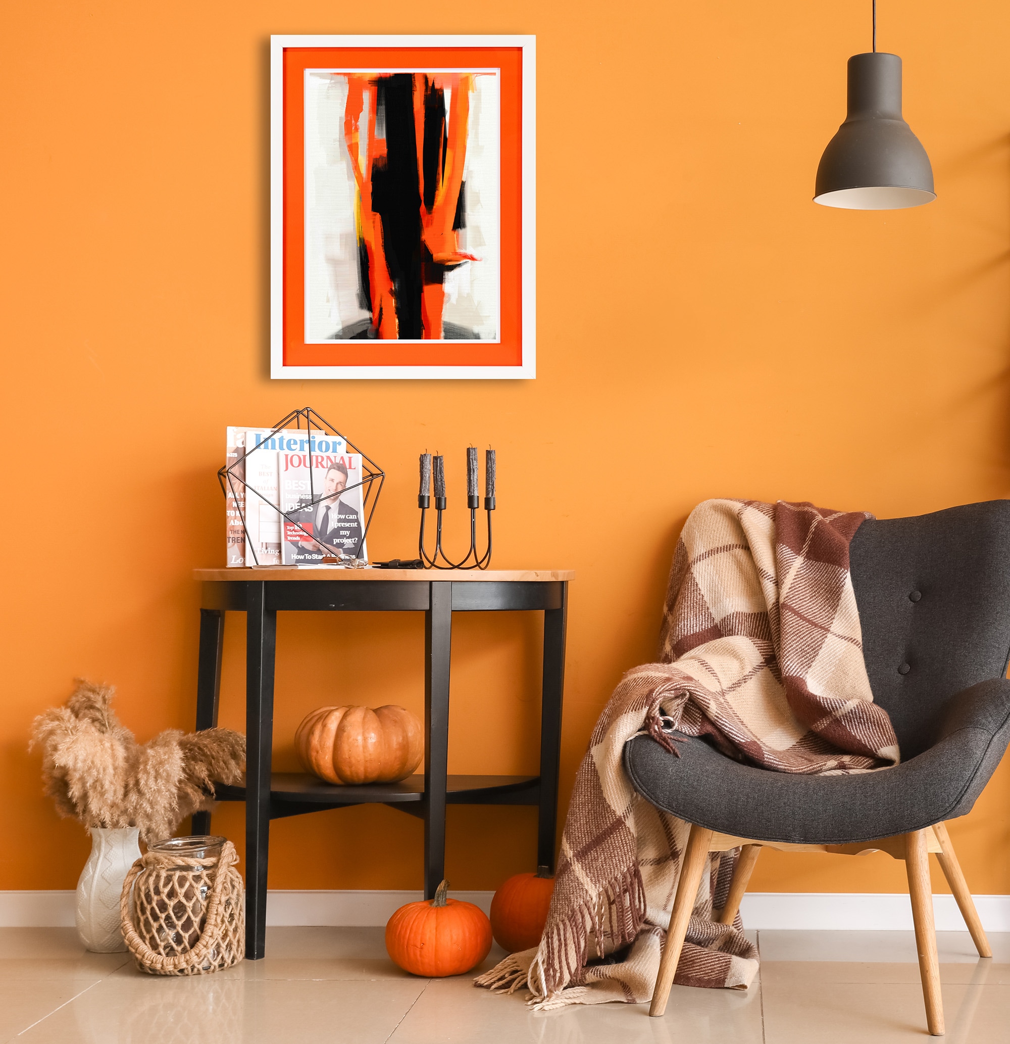 queence Bild mit Rahmen "Abstrakt, schwarz, orange" Abstrakt Mode Modebilder 1 Stk. tlg. Poster mit buntem Acrylglas Passepartout