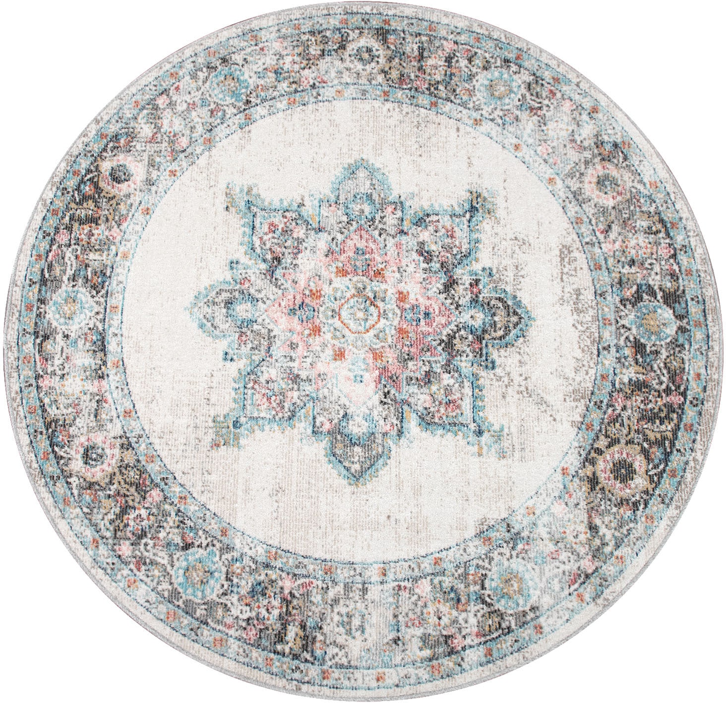 Teppich PACO HOME "Torres 275", beige (cream), H:8mm Ø:160cm, Polypropylen, Teppiche, Teppich, Kurzflor, Orient-Optik, Vintage Design, In- und Outdoor geeignet
