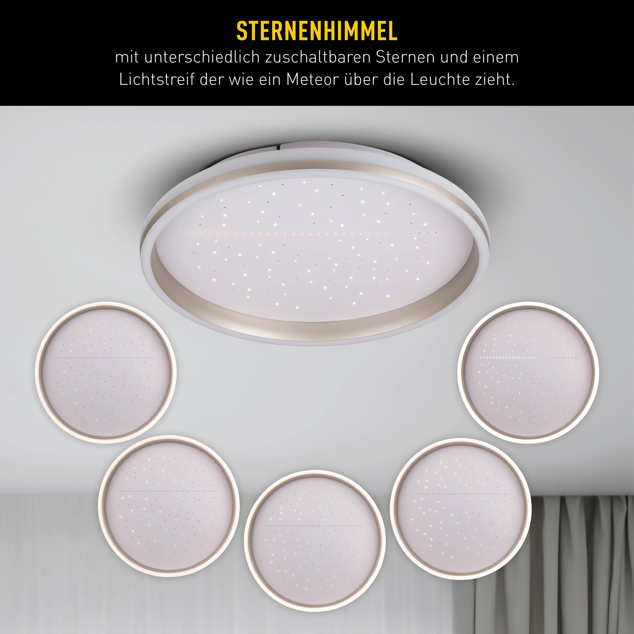 LIGHT & MORE LED Deckenleuchte »Meteor« LED-Modul 1 Stk. warmweiß - kaltweiß Dimmbar per Fernbedienung, CCT, Memory, Nachlicht, Timer, Sterneffekt